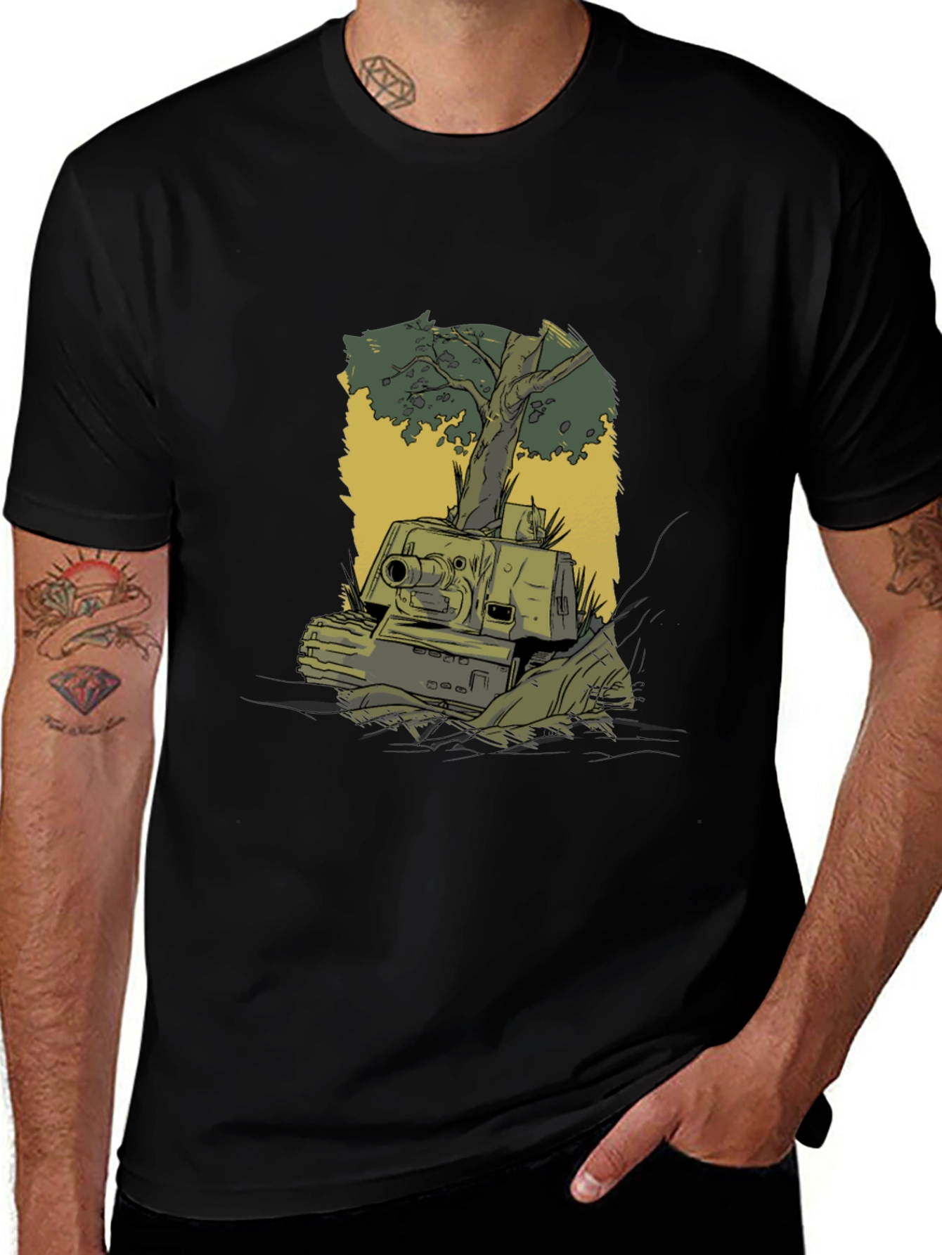 Variant 20 of Tank in the Woods Graphic Tee - Black Cotton Comfort