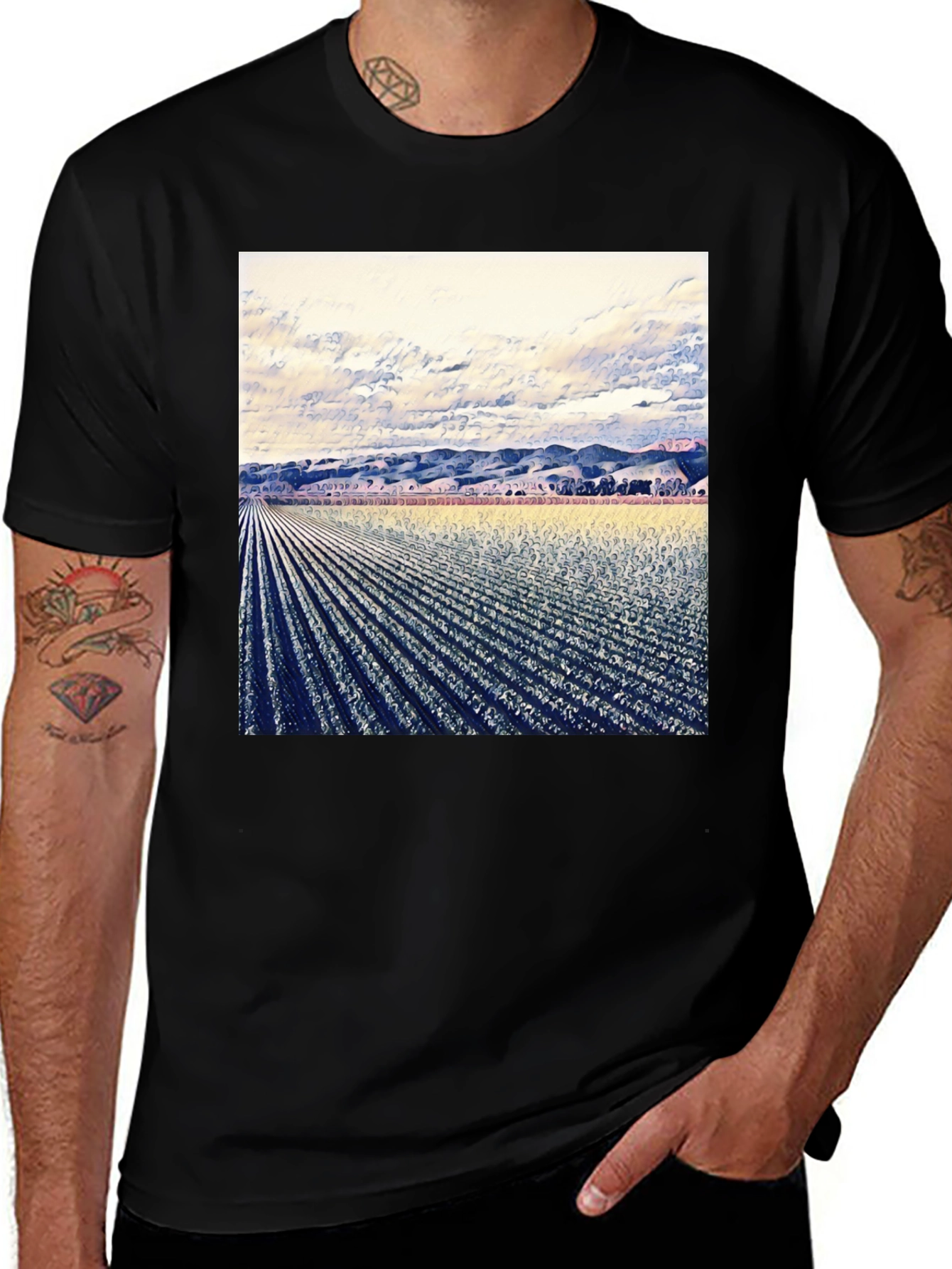 Artistic Field Print Black T-Shirt