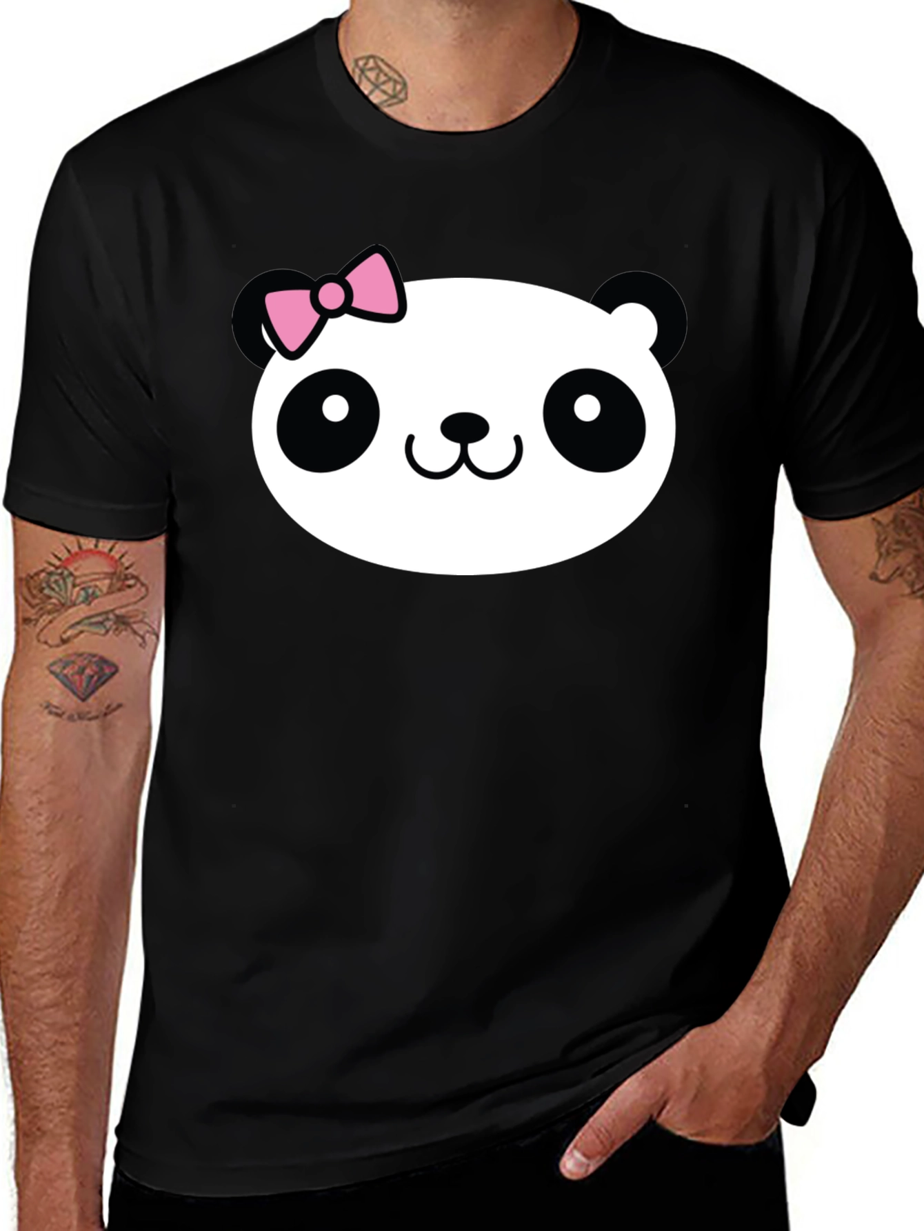 Variant 26 of Cute Panda Graphic Tee - Black Cotton Shirt