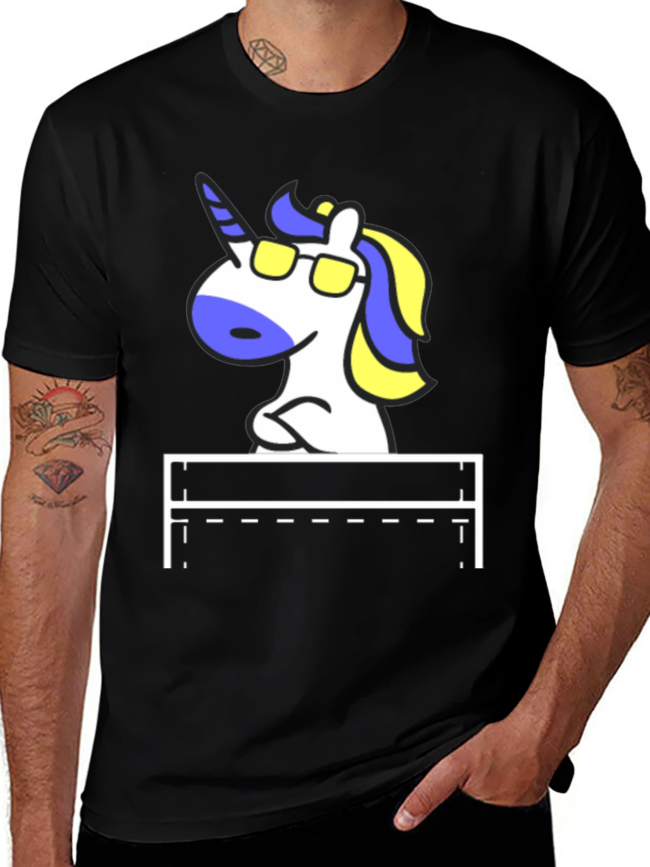 Cool Unicorn in Pocket Graphic Tee - Black