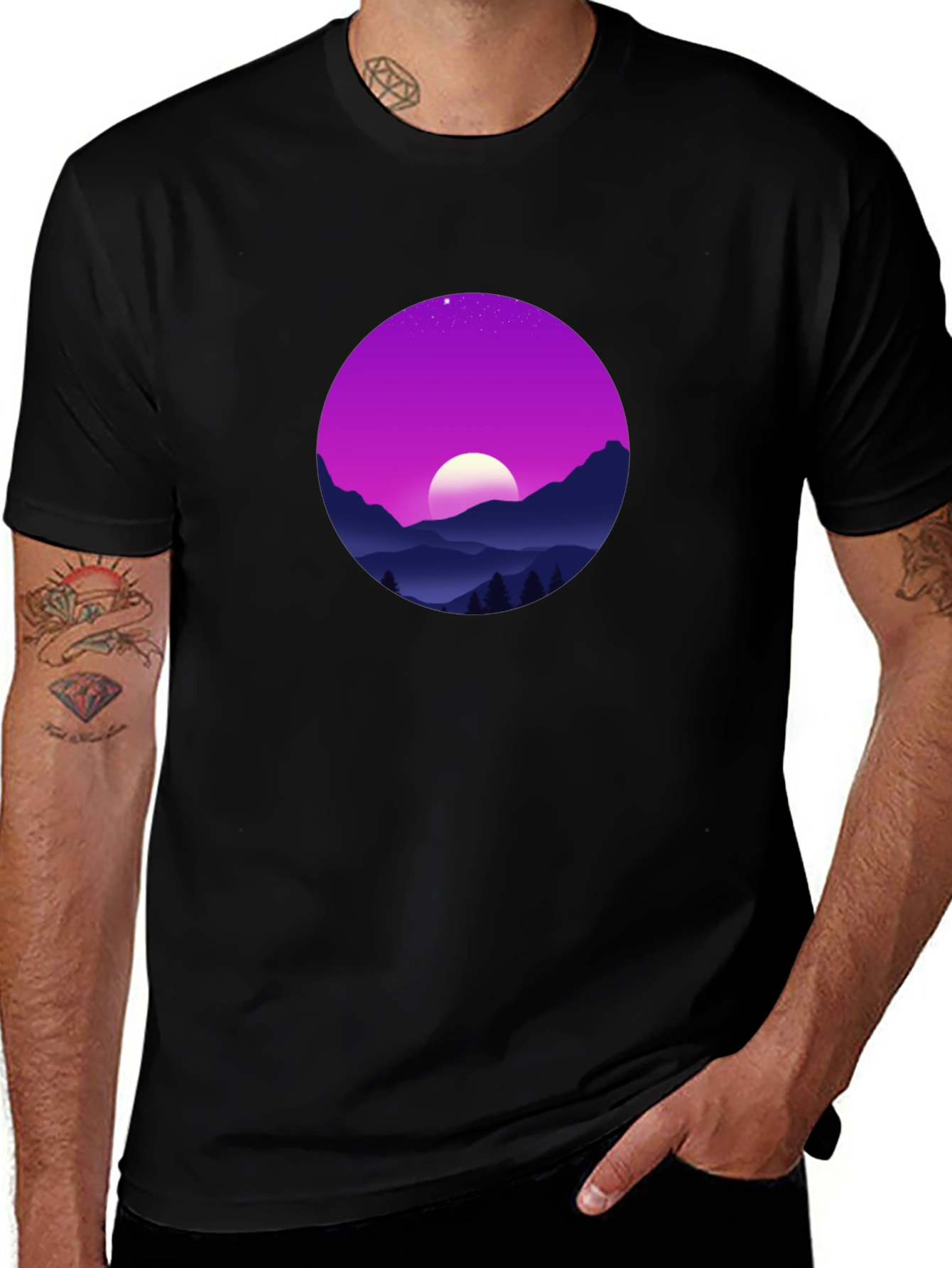 Variant 13 of Men's Graphic Tee - Moonlit Mountainscape