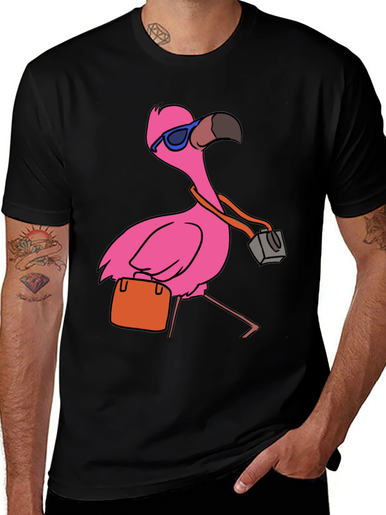 Variant 13 of Flamingo Tourist Graphic T-Shirt - Black Casual Tee