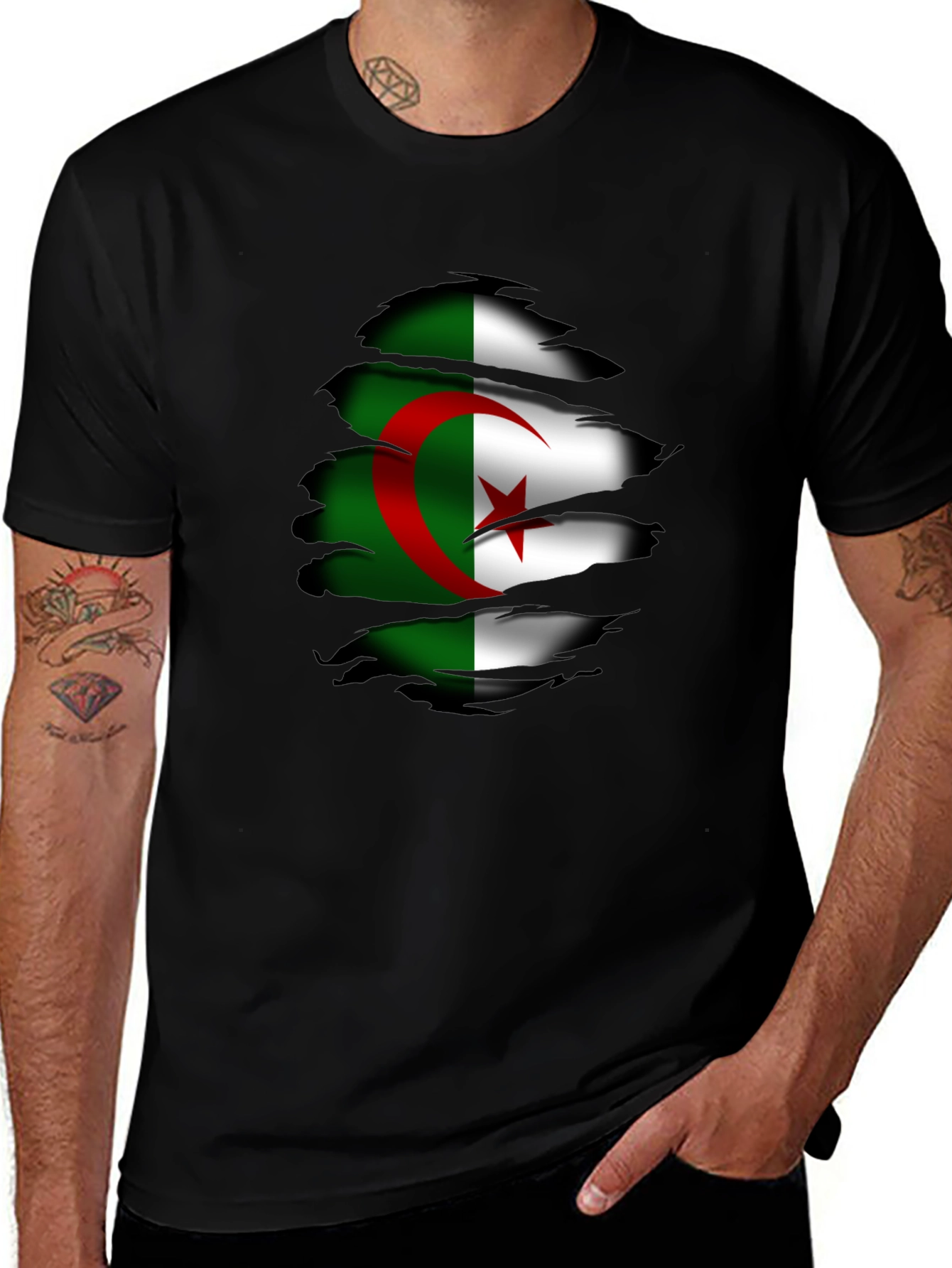 Variant 21 of Algeria Flag Ripped T-Shirt - Unique Graphic Tee