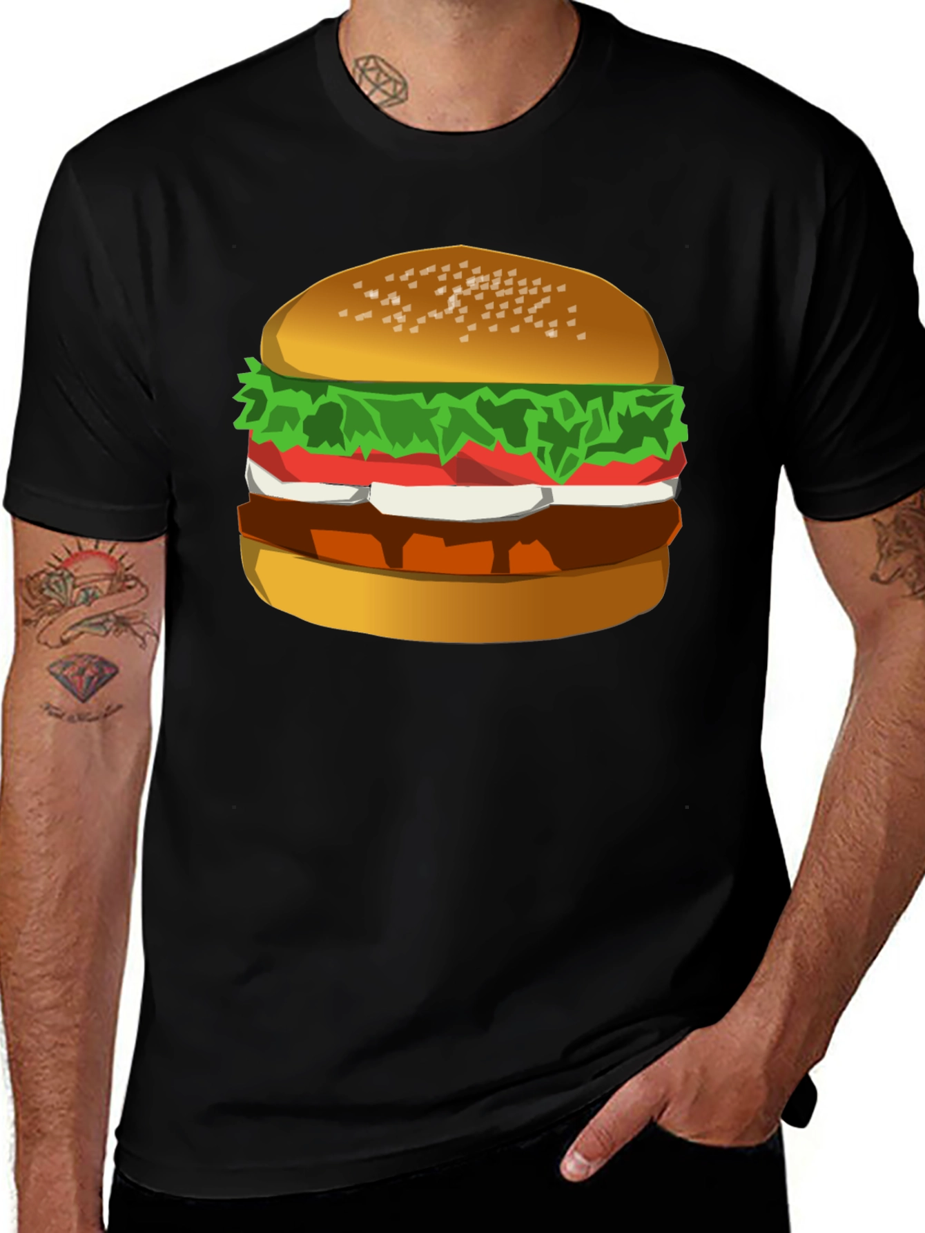 Variant 3 of Burger Graphic Black Tee - Unisex Casual T-Shirt