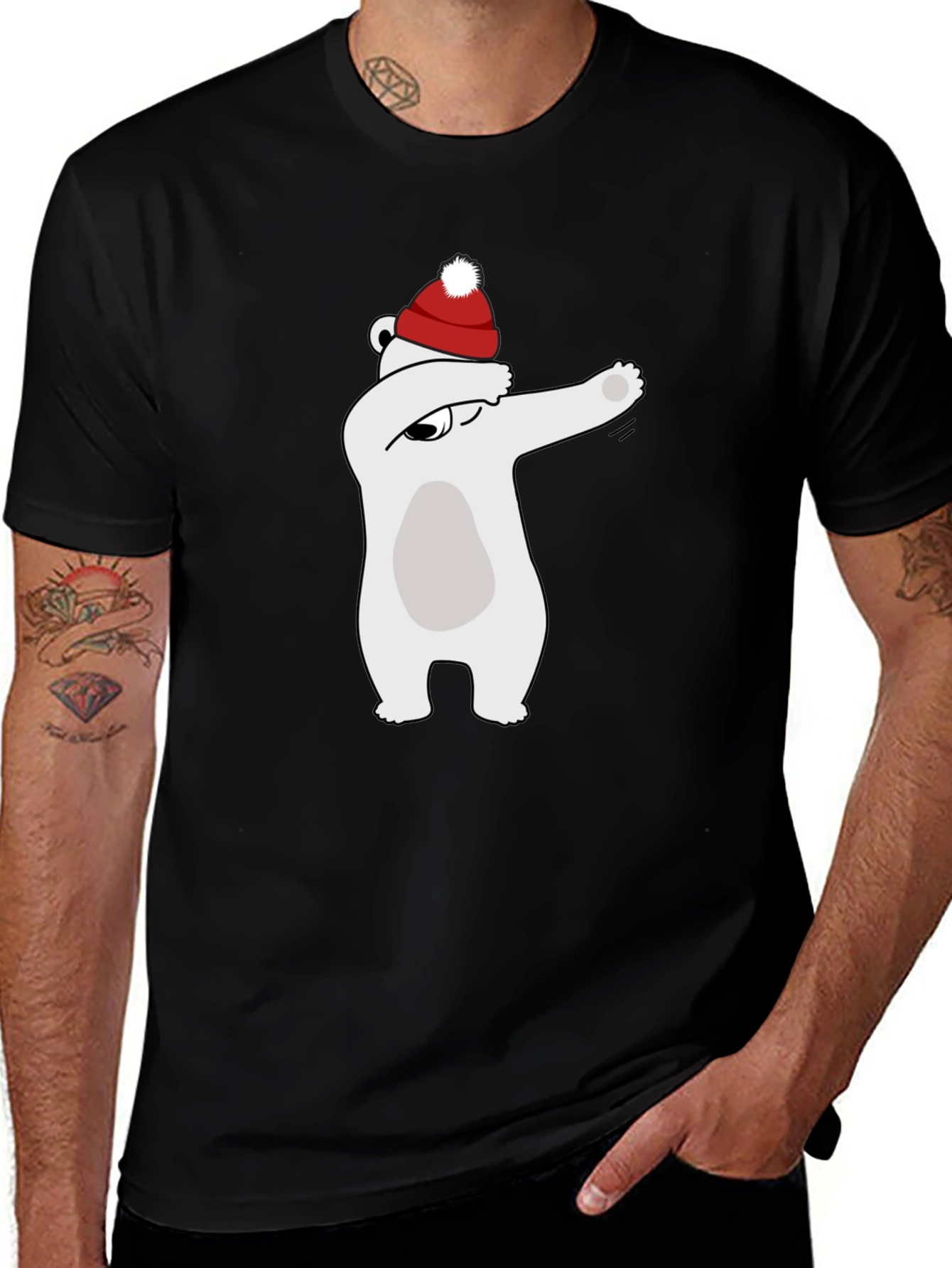 Variant 12 of Dabbing Polar Bear Santa Hat Graphic Tee