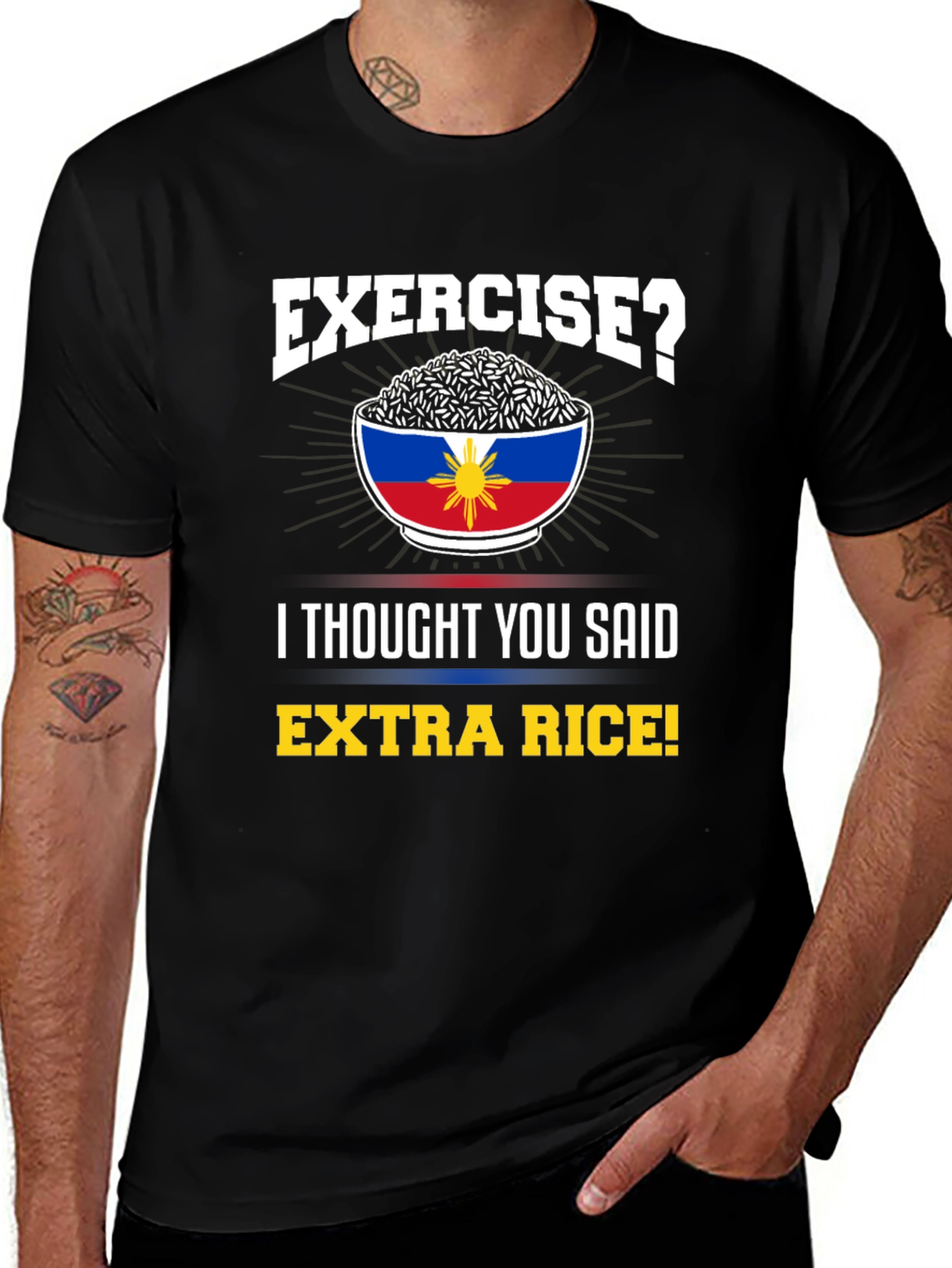 Variant 29 of Exercise? Extra Rice! Novelty Graphic T-Shirt