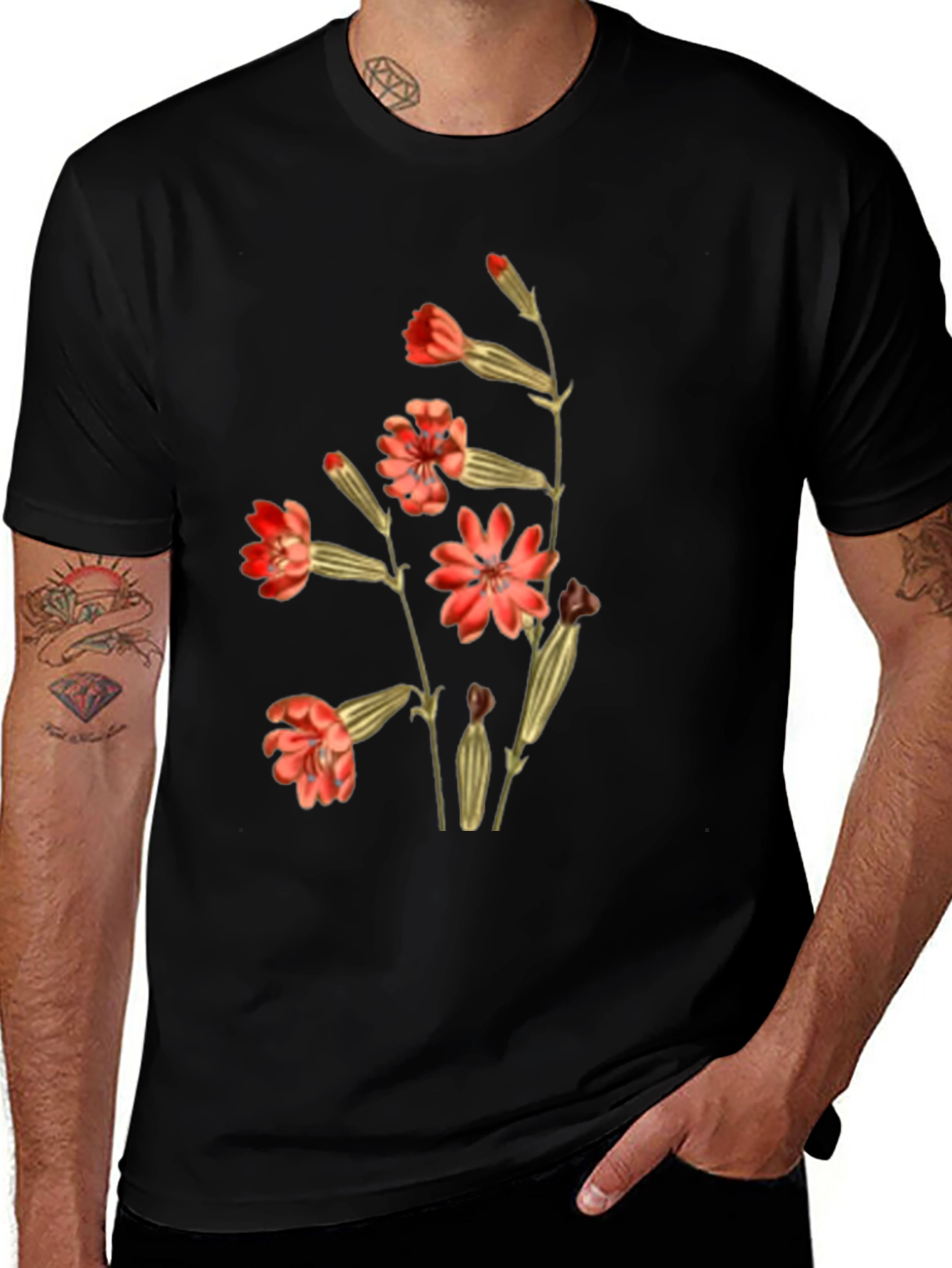 Variant 28 of Botanical Floral Print Black T-Shirt