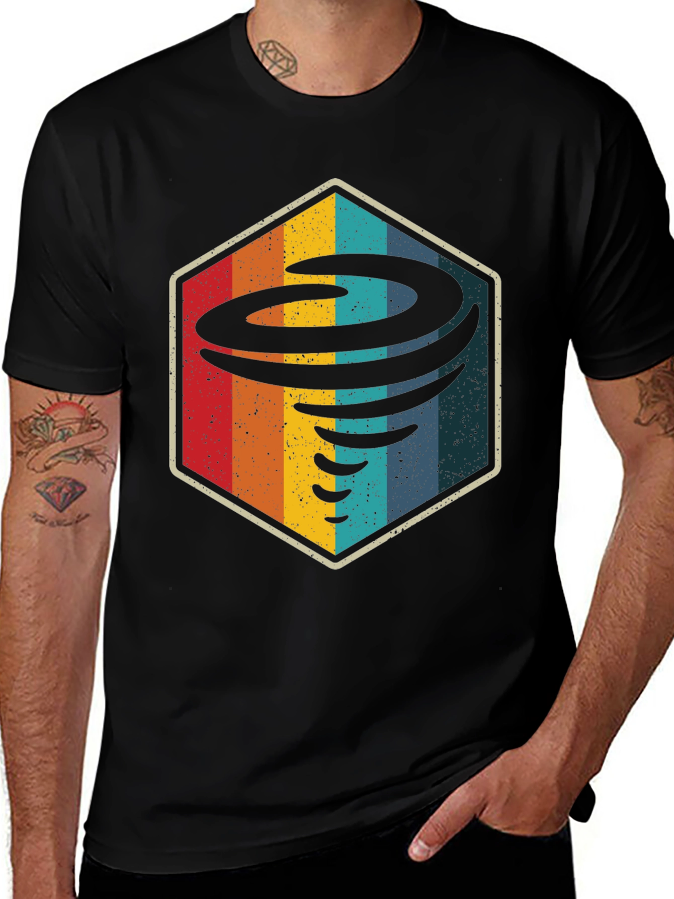 Variant 16 of Retro Tornado Graphic Tee - Vintage Style Black T-Shirt