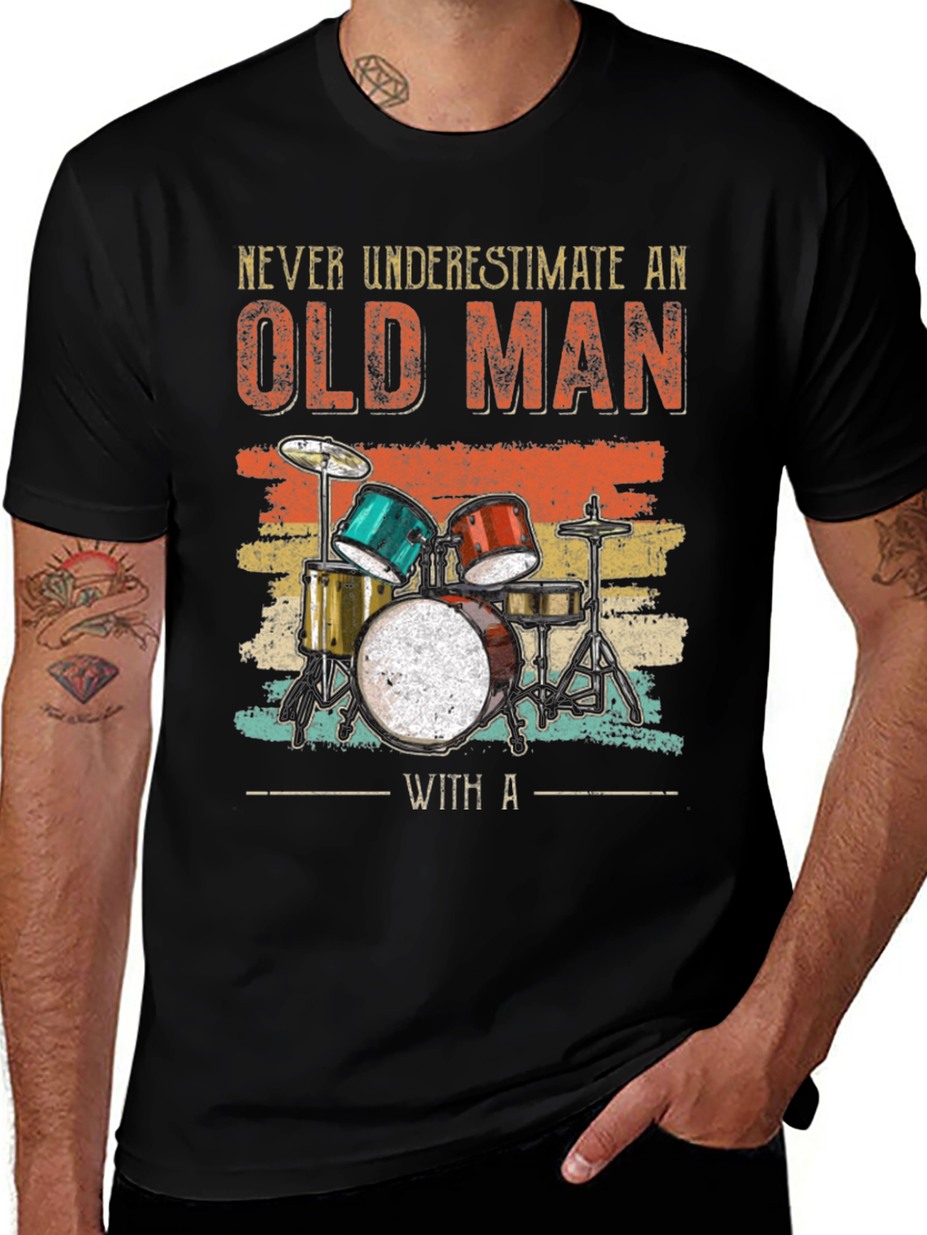 Variant 21 of Never Underestimate an Old Man with a Drum Set T-Shirt