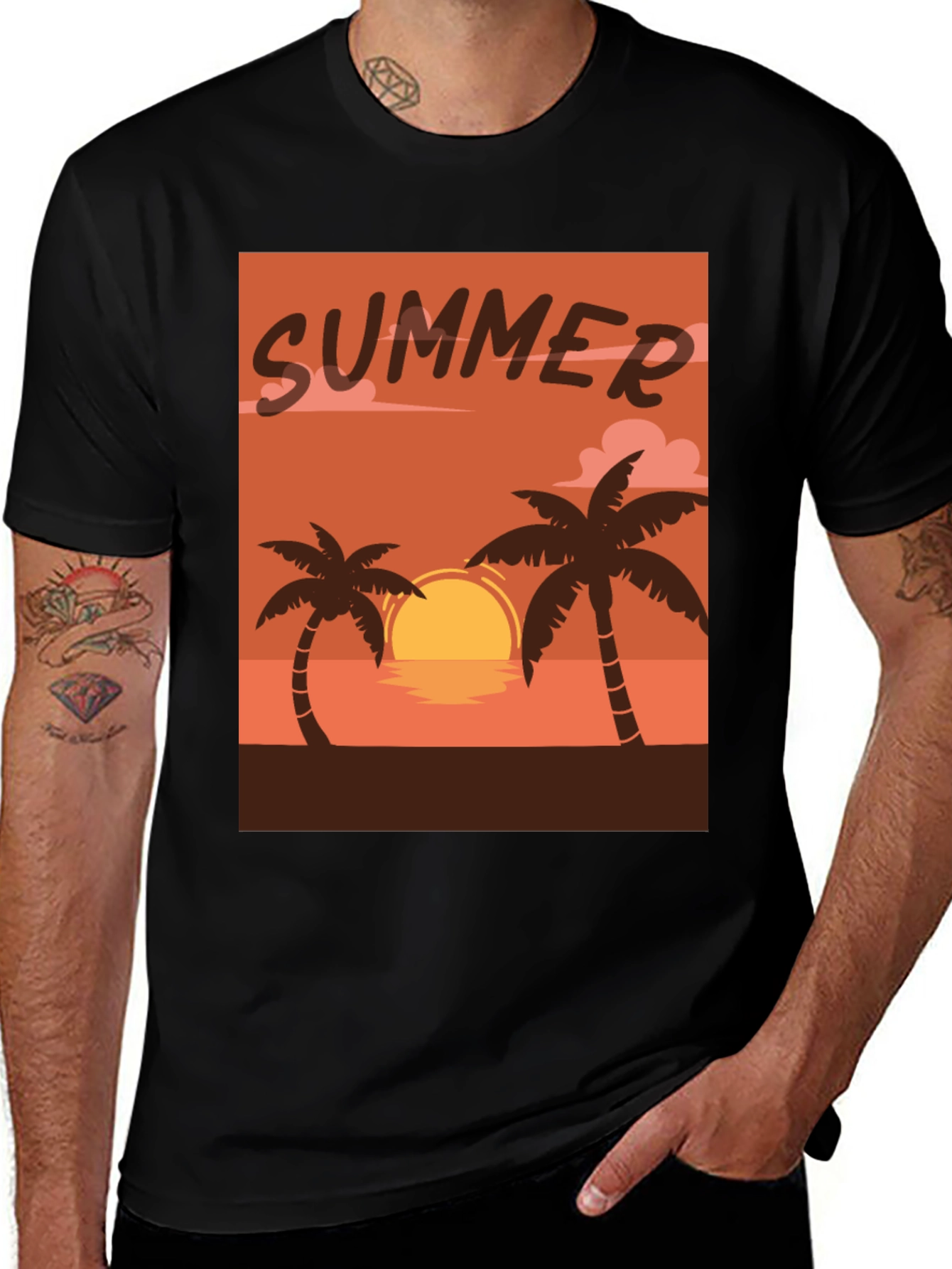 Black Summer Sunset Palm Tree T-Shirt main image