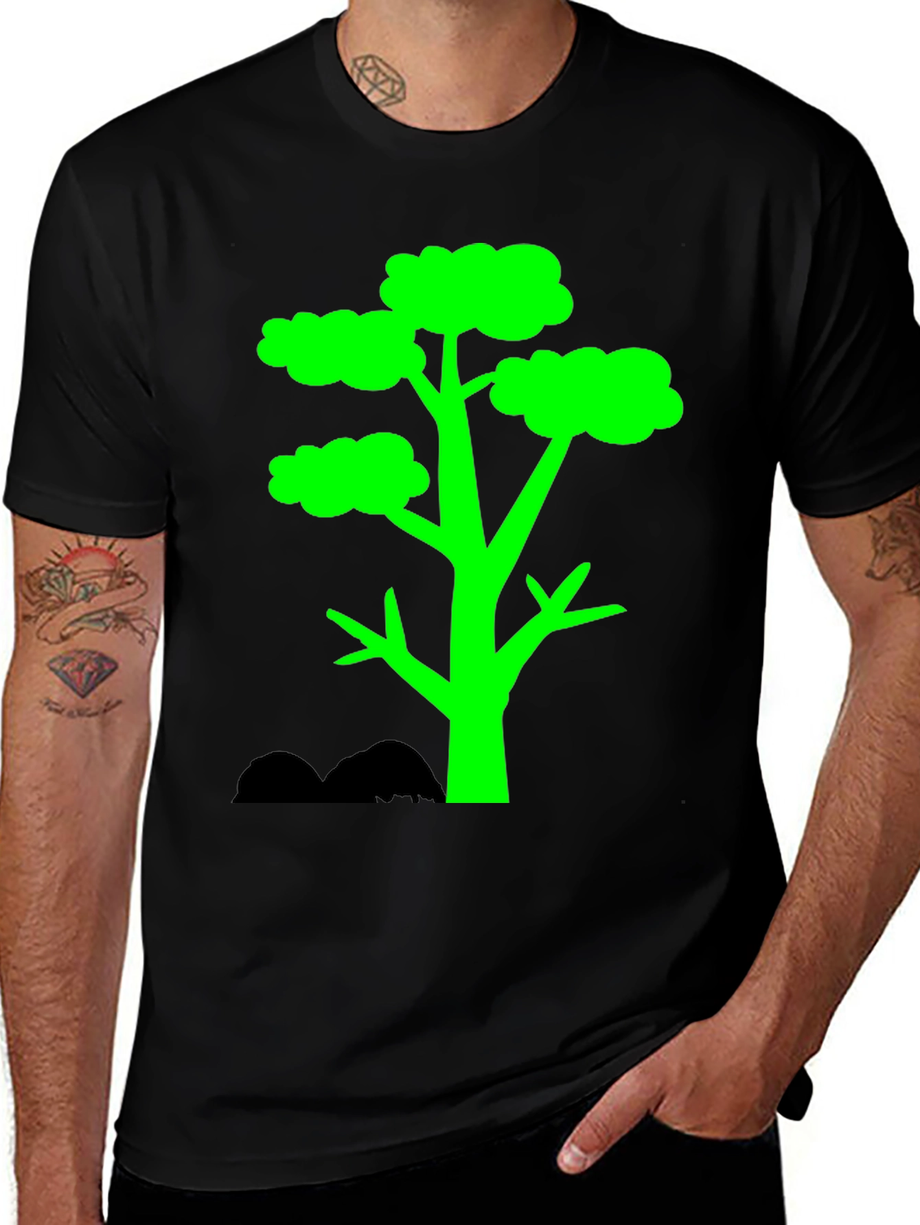 Green Tree Graphic Tee - Stylish Black T-Shirt