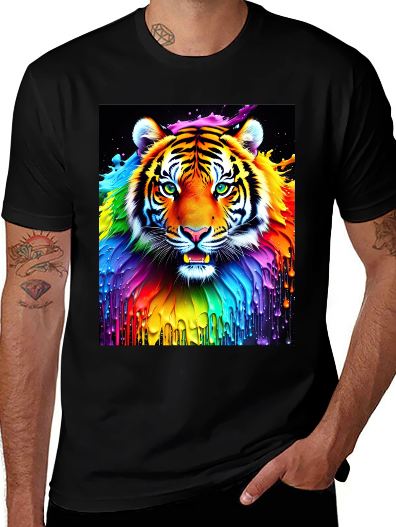 Variant 9 of Rainbow Tiger Graphic Tee - Vivid Animal Print Shirt
