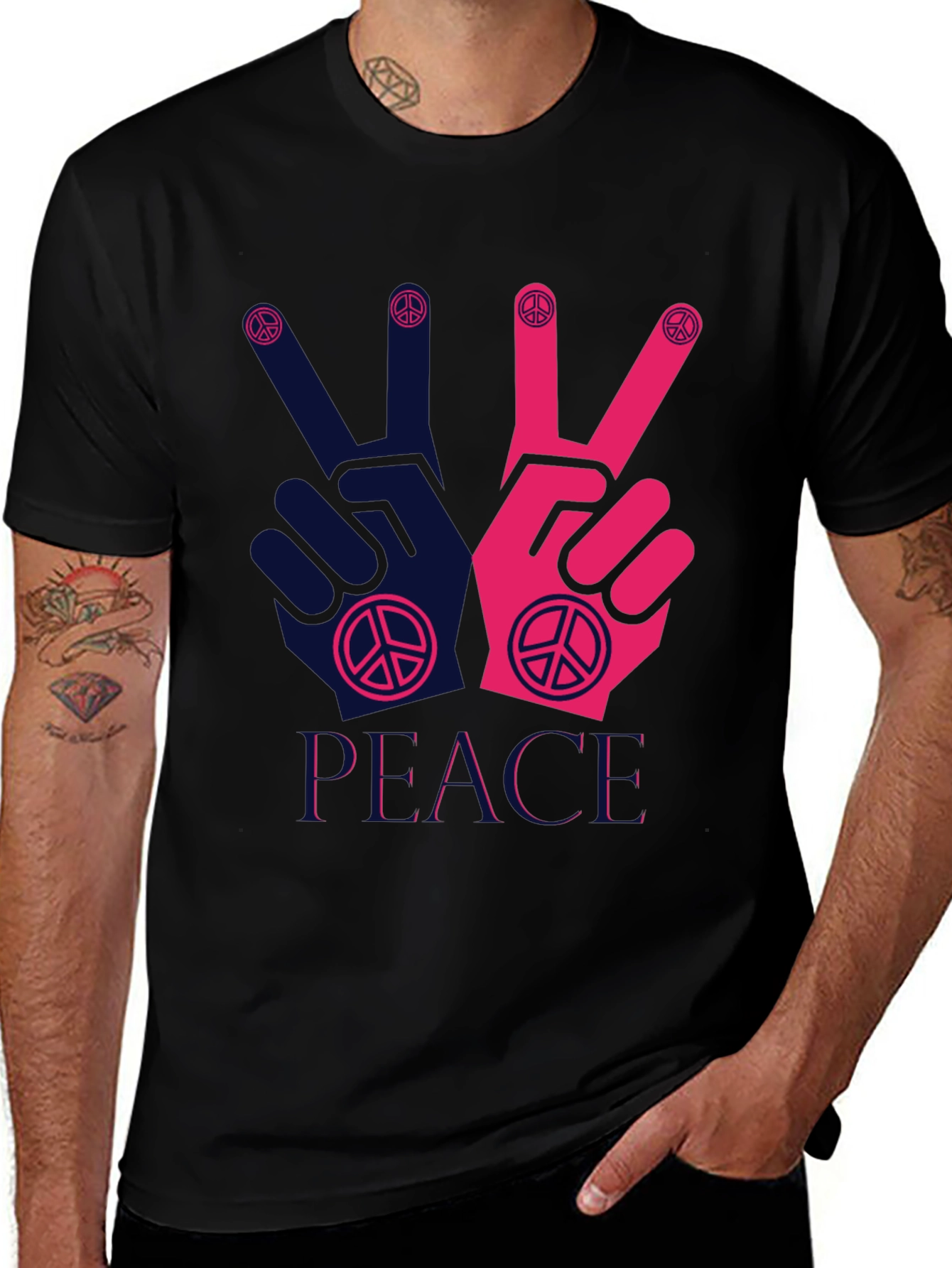 Variant 22 of Peace Sign Hands Graphic Tee - Black