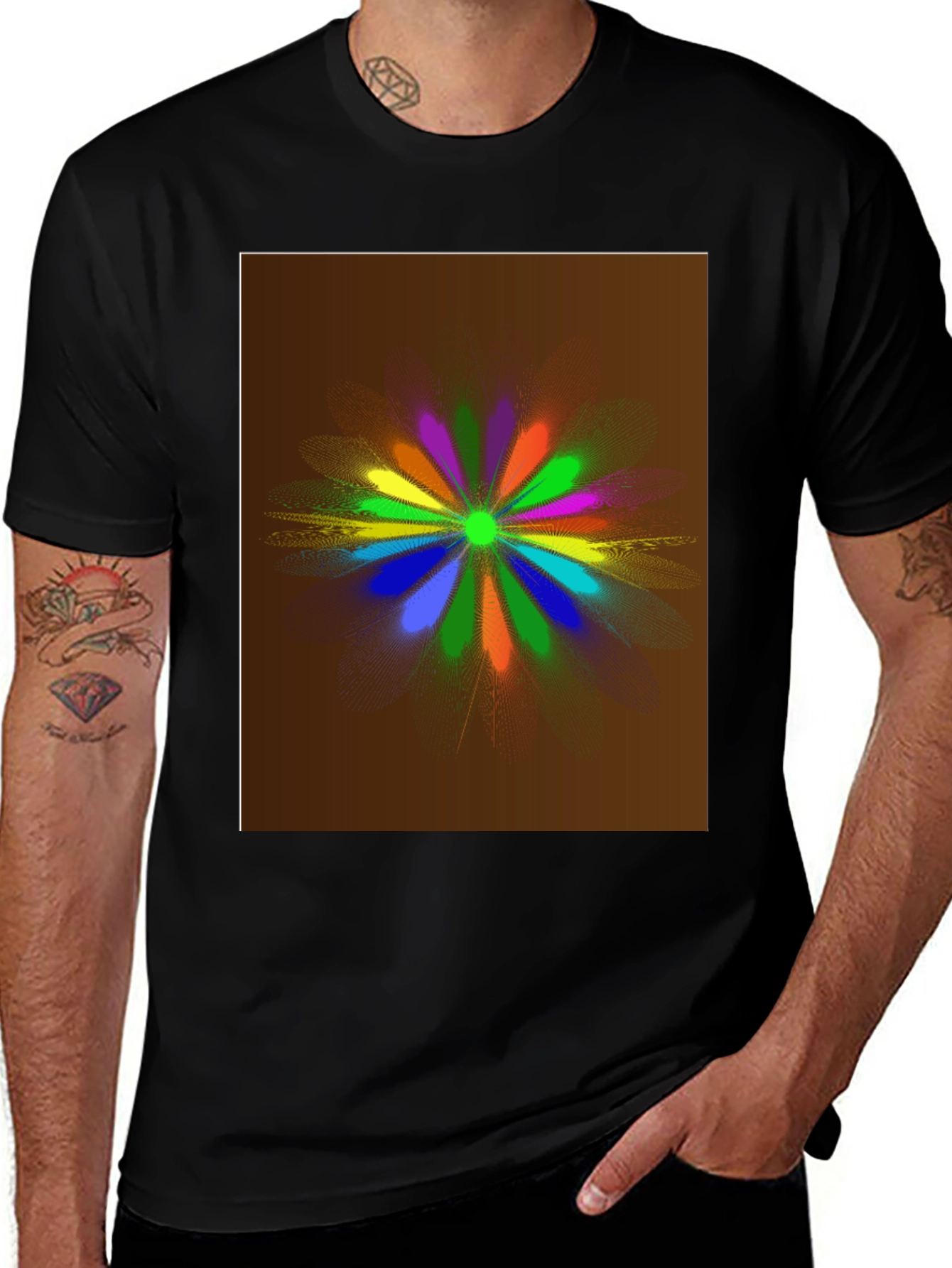 Variant 30 of Vibrant Floral Graphic Tee - Men's Black T-Shirt