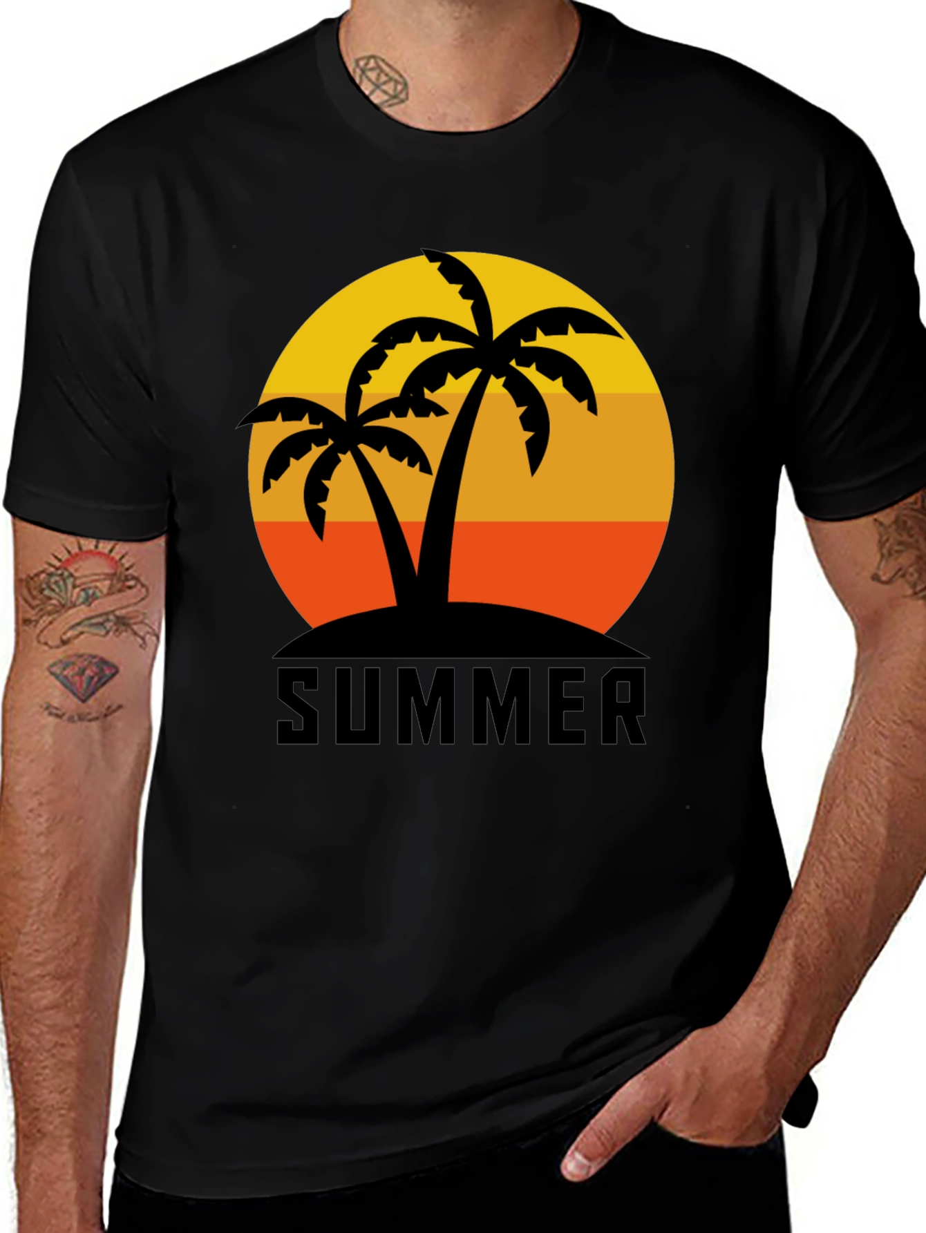 Variant 14 of Summer Palm Tree Graphic Black T-Shirt