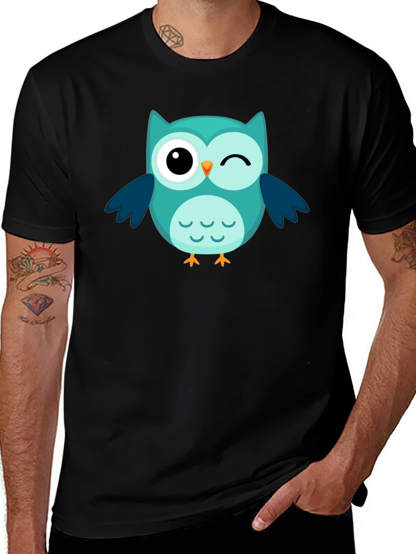 Variant 12 of Winking Owl Graphic Tee - Black Cotton Comfort
