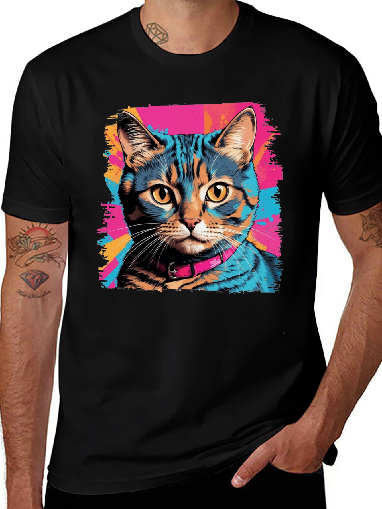 Variant 13 of Vibrant Cat Graphic Black T-Shirt