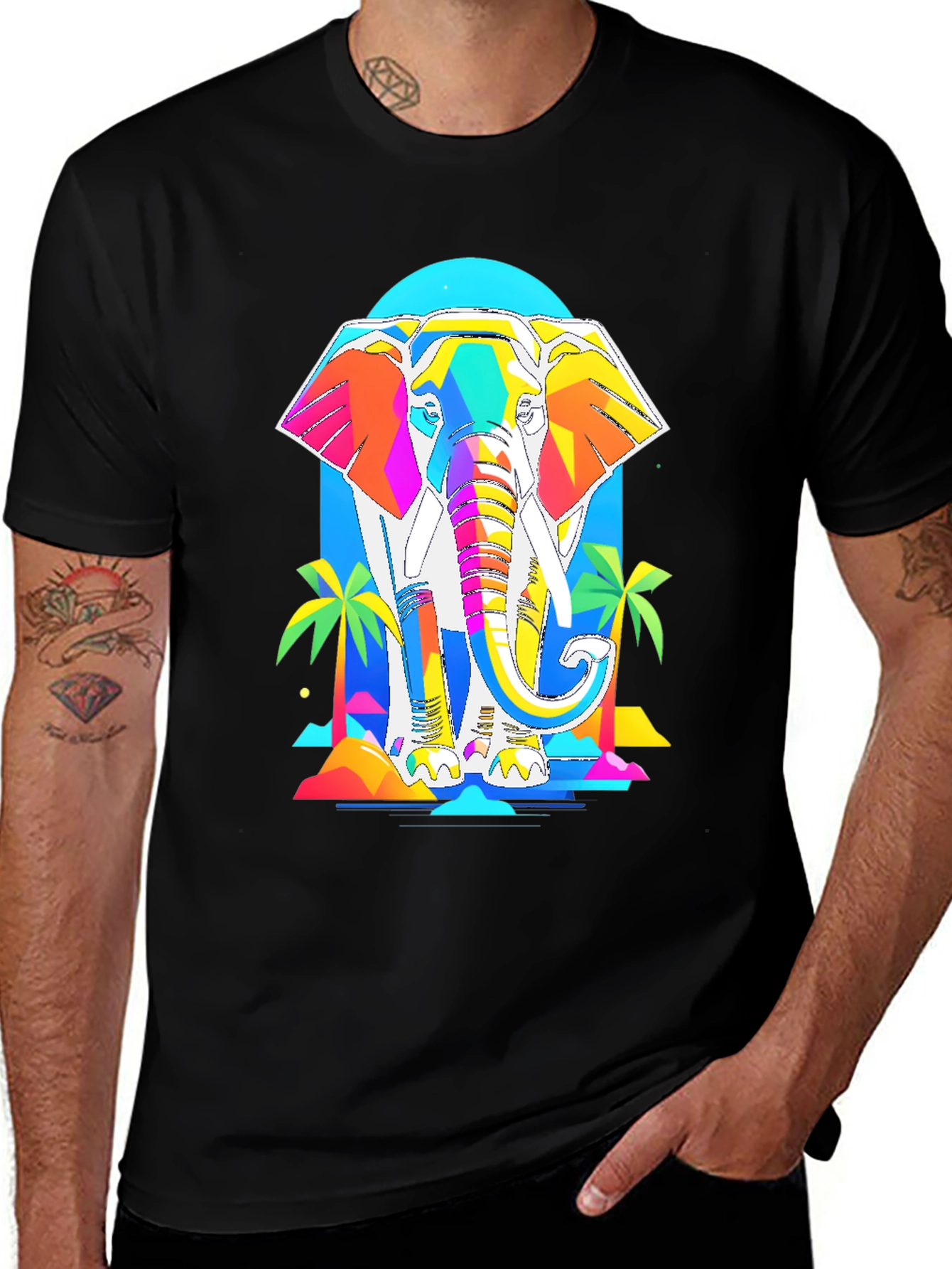Variant 14 of Colorful Elephant Graphic Tee - Artistic Design