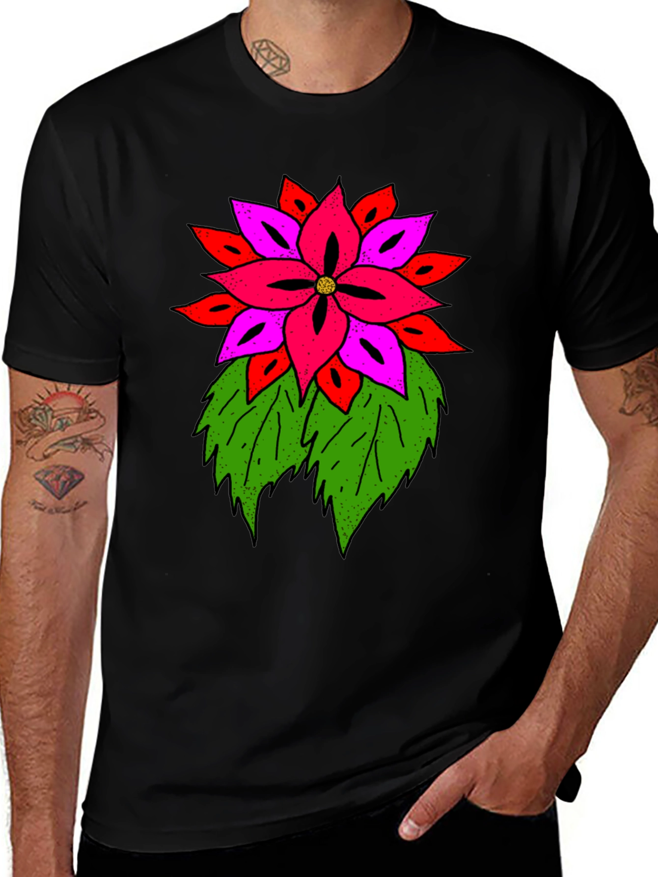 Variant 28 of Floral Graphic Print Black T-Shirt