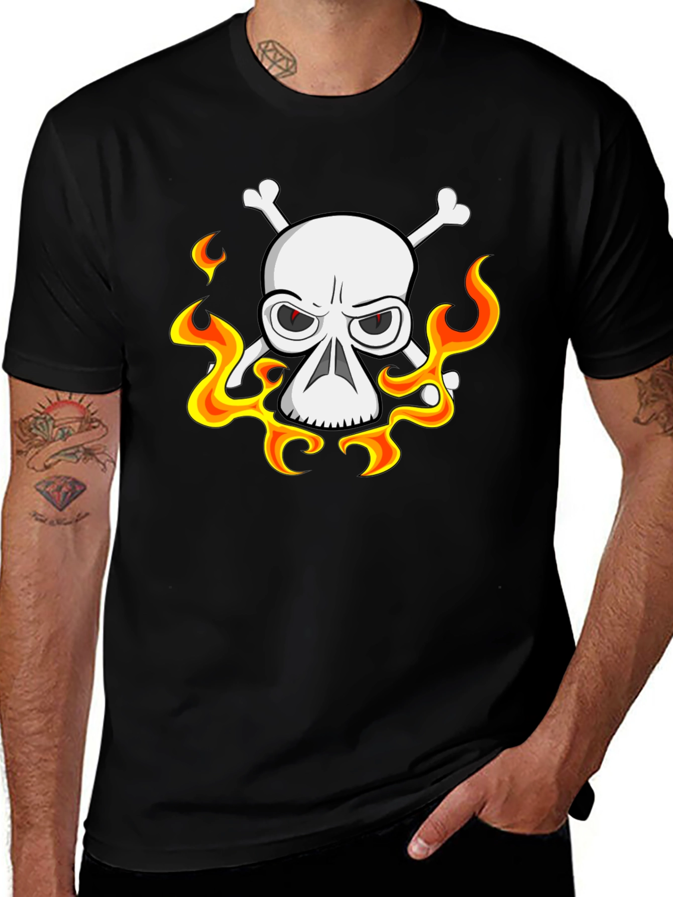 Variant 28 of Skull & Crossbones Graphic Tee - Black Cotton T-Shirt