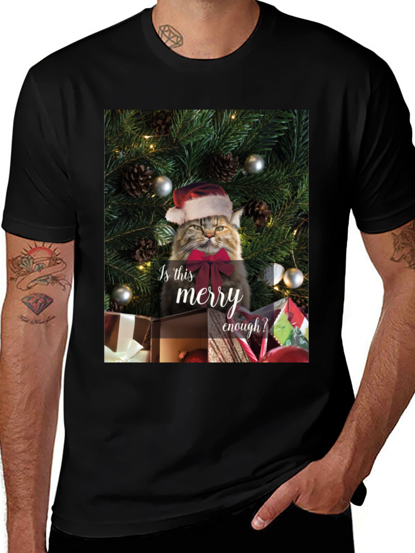 Variant 12 of Merry Cat Christmas T-Shirt - Holiday Humor