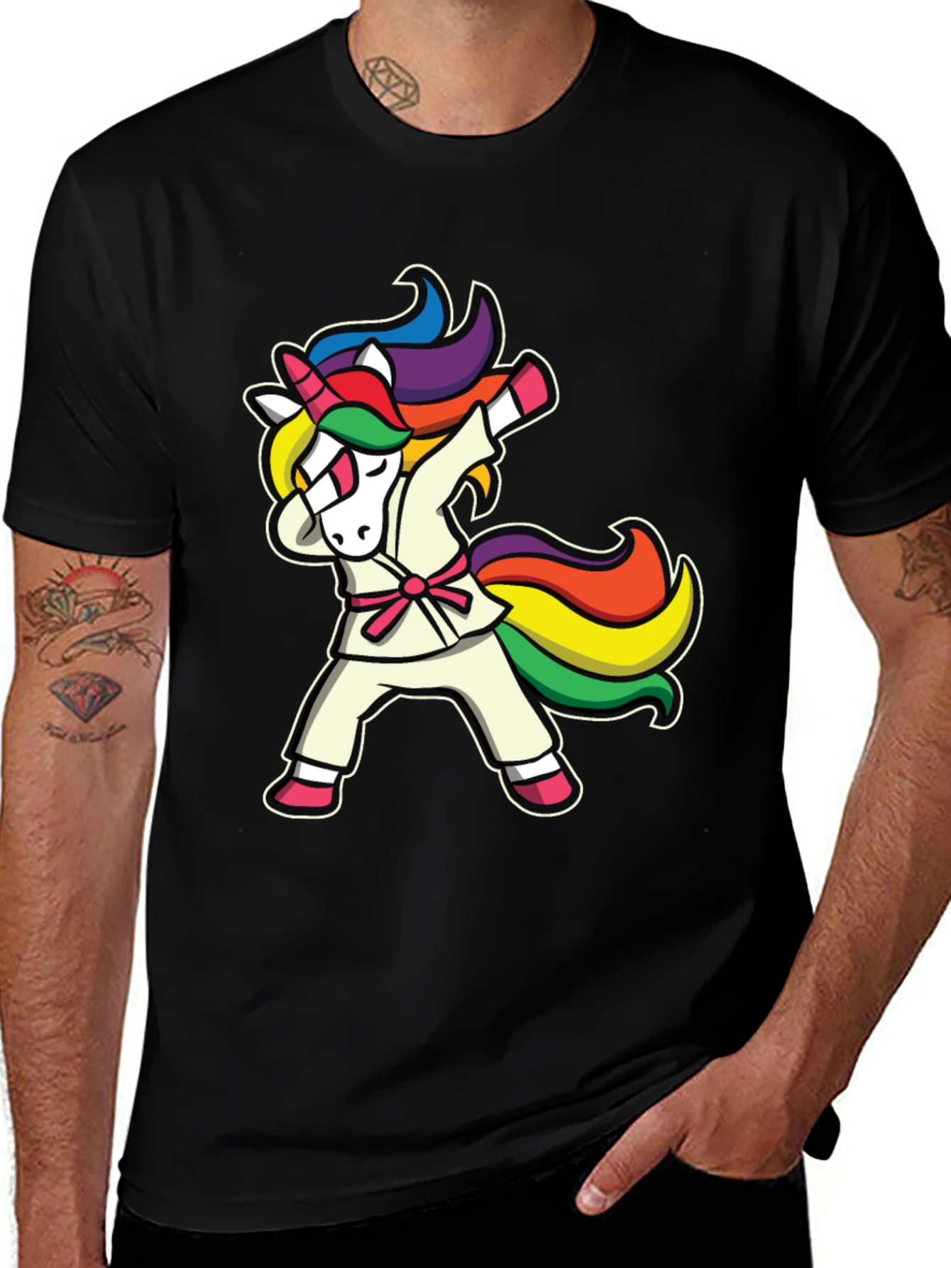 Variant 16 of Dabbing Unicorn Karate T-Shirt - Black