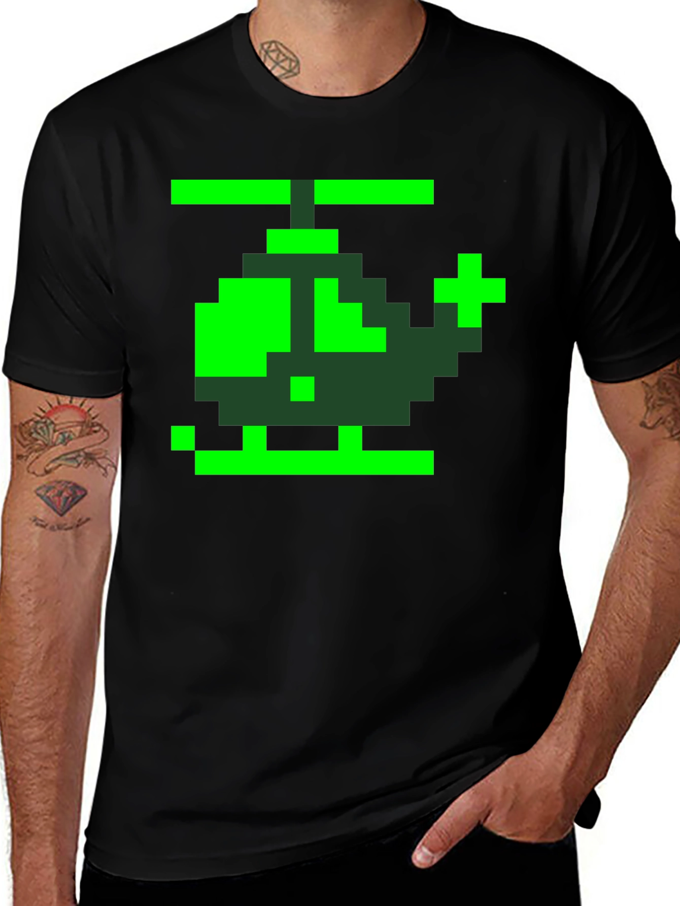 Variant 12 of Retro Pixel Helicopter Graphic Tee - Black