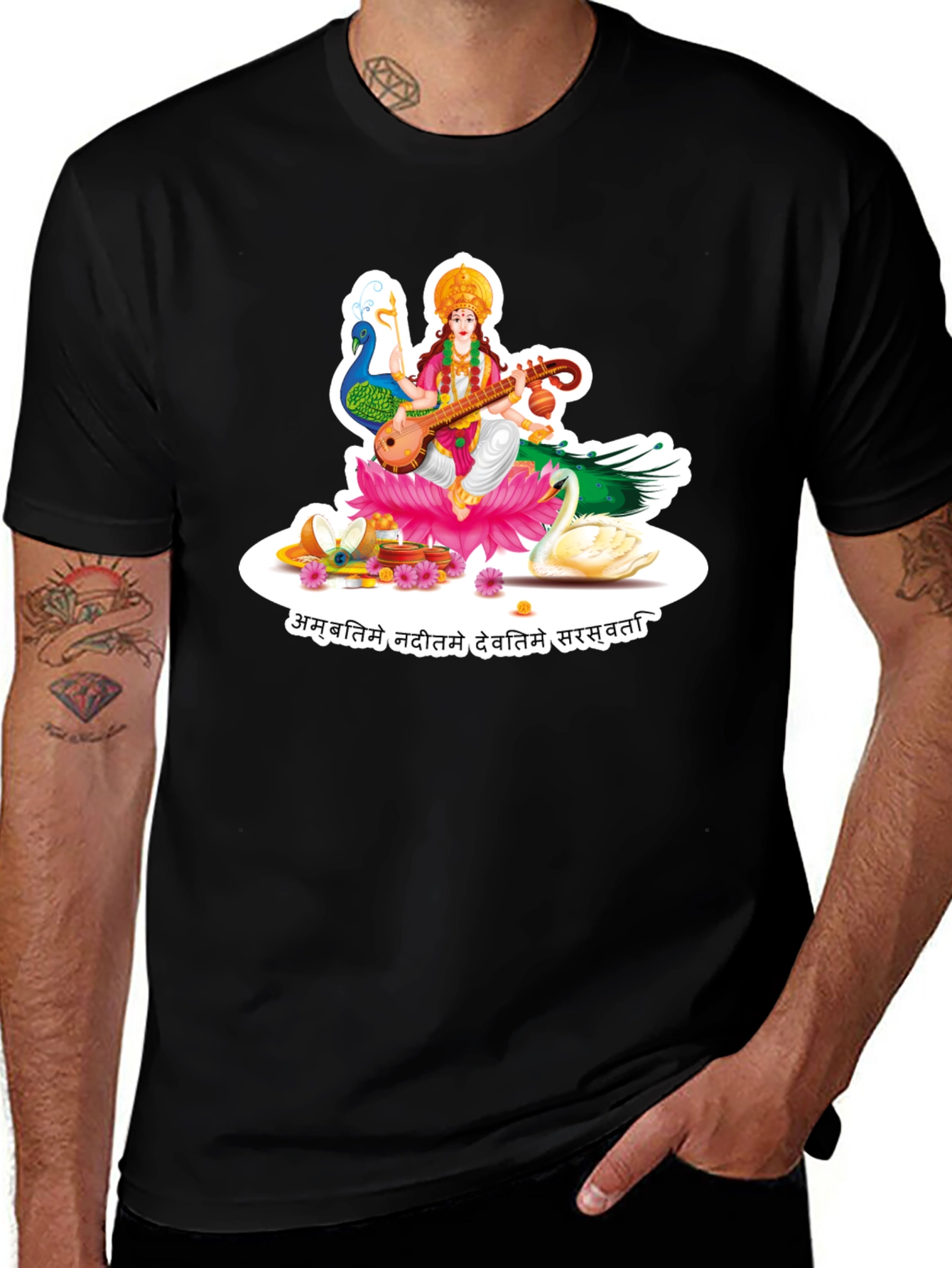 Saraswati Graphic Tee - Black Cotton T-Shirt