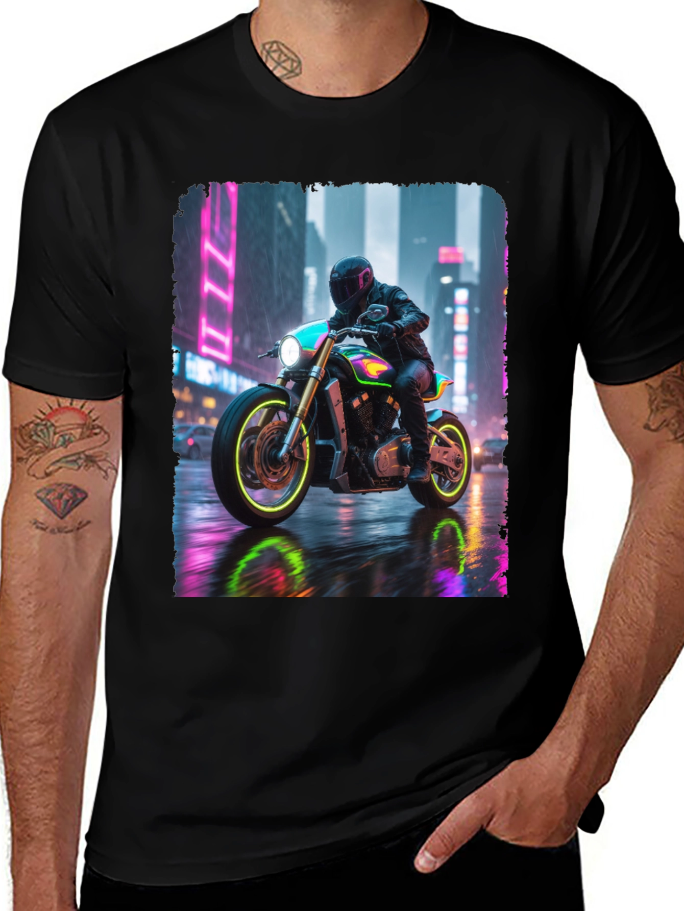 Variant 18 of Neon Rider Tee - Urban Motorcycle Design