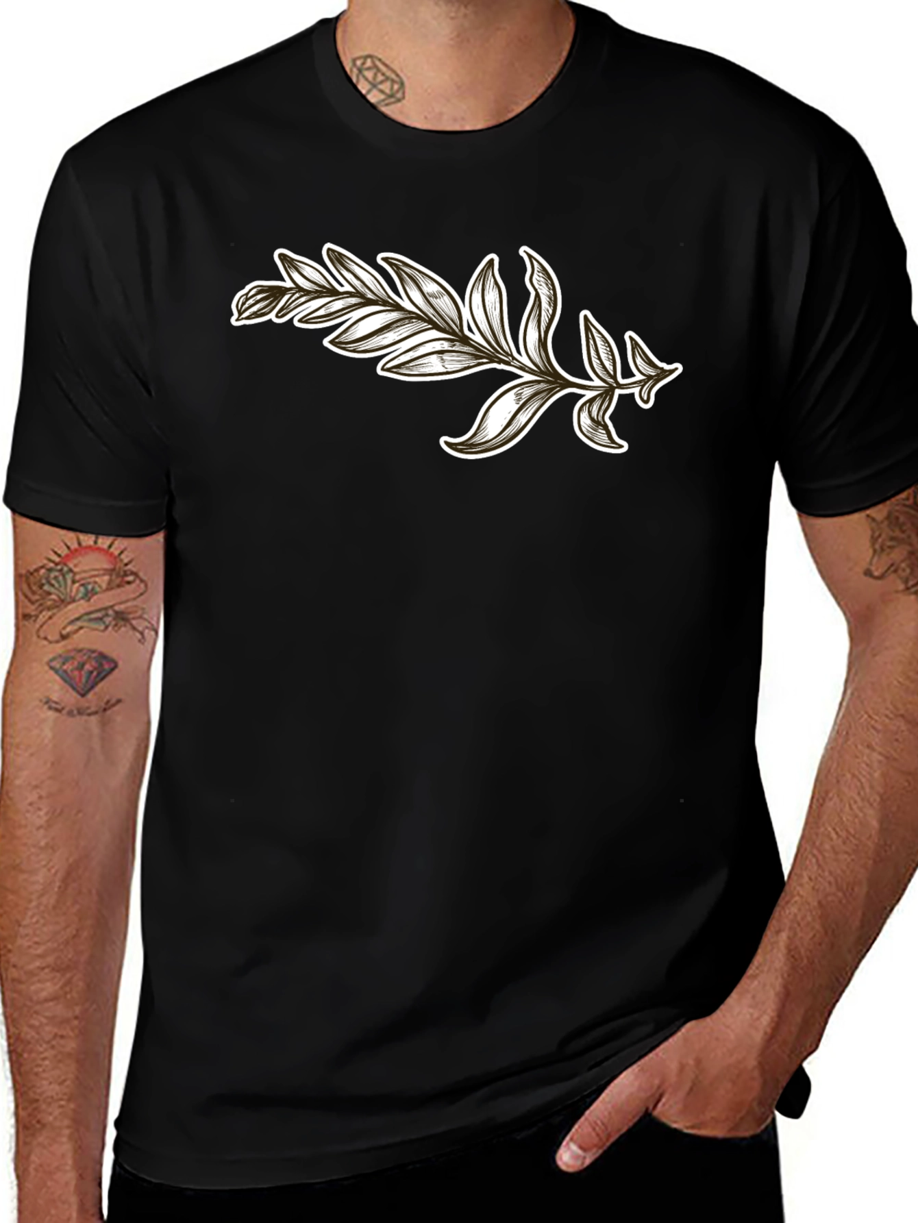 Variant 30 of Stylish Black T-Shirt with Leaf Design
