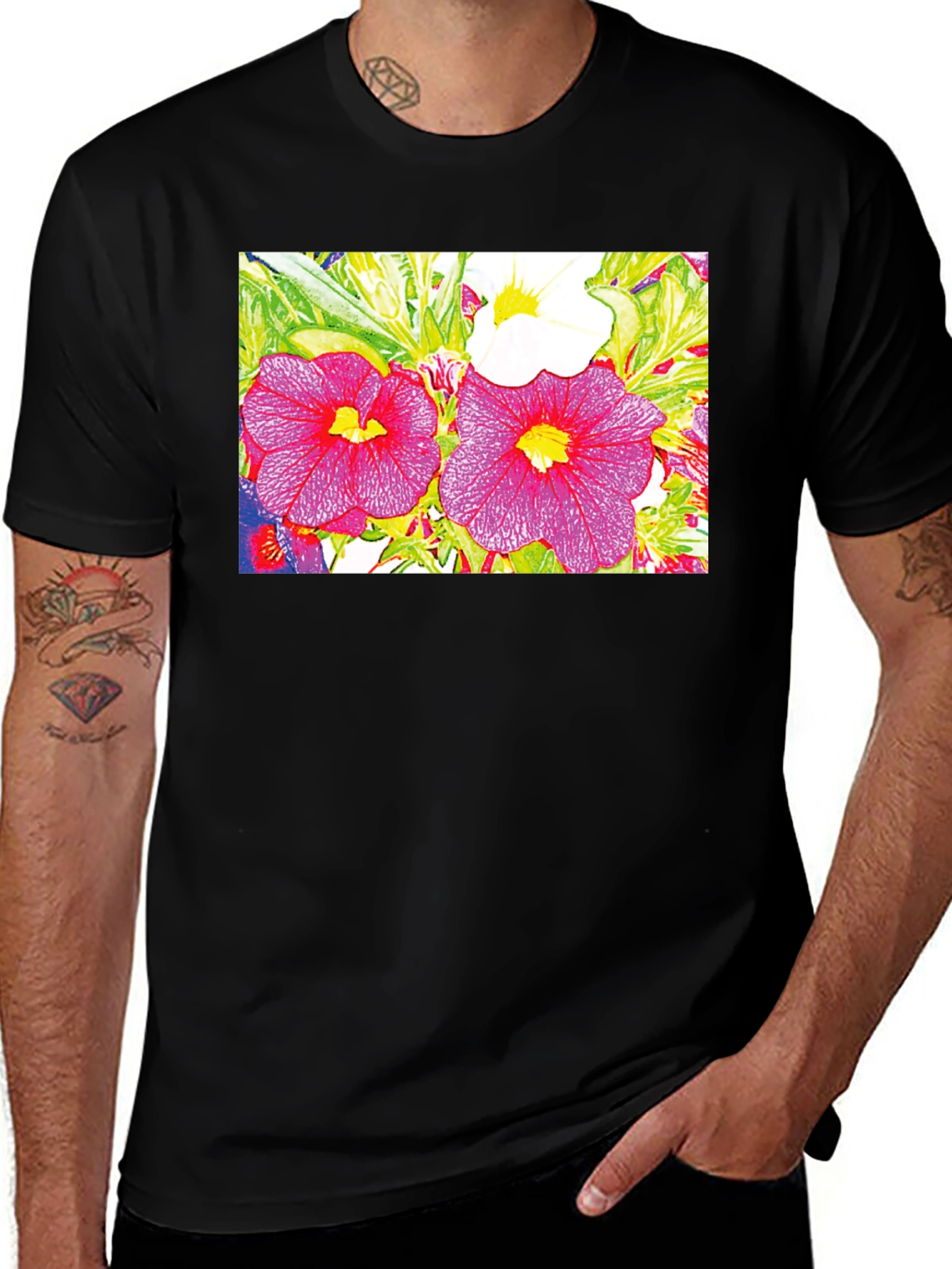 Variant 29 of Floral Print Black Tee