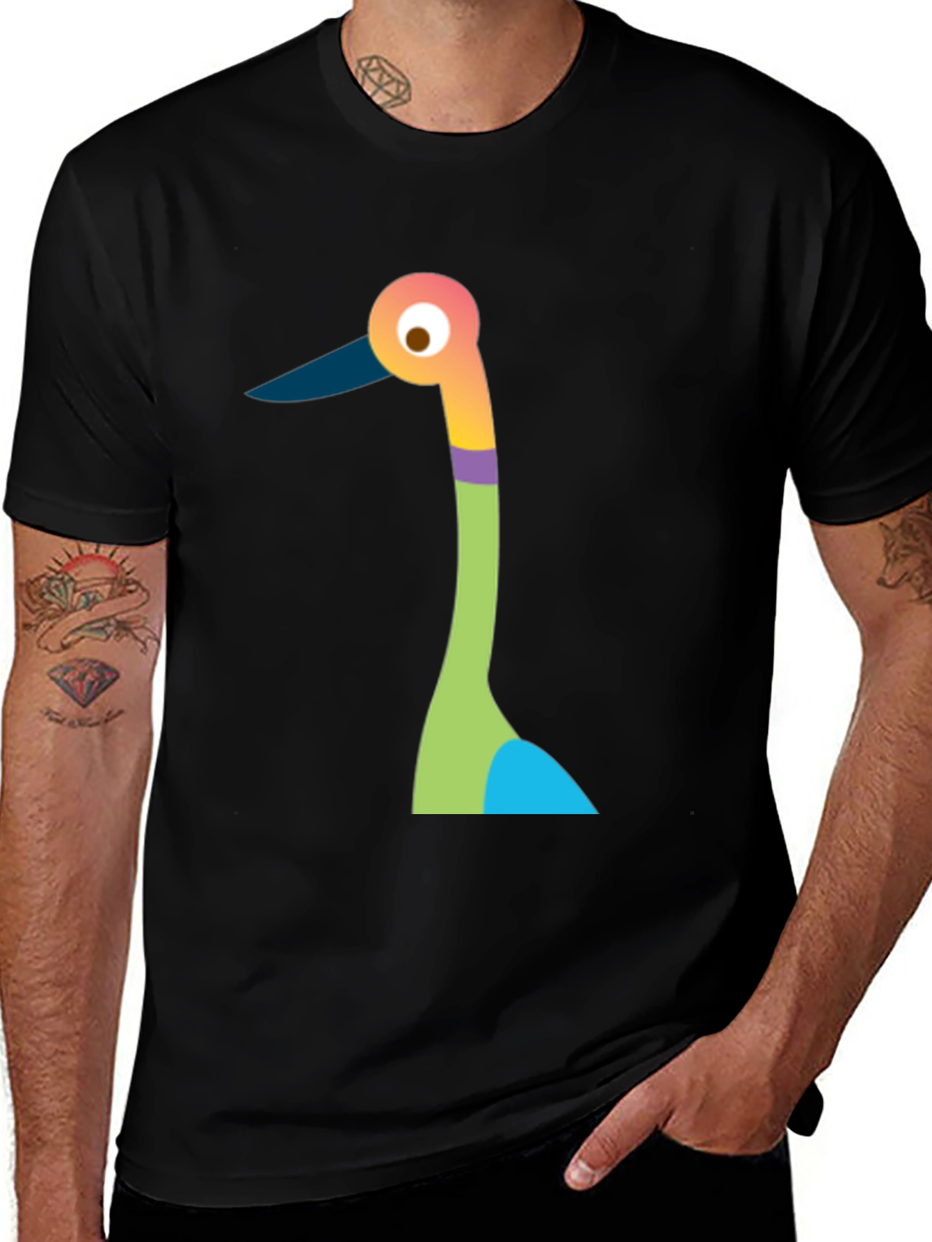 Cartoon Bird Graphic Black T-Shirt