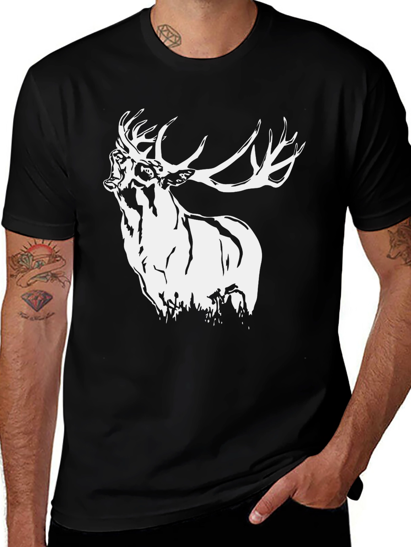 Variant 7 of Stag Graphic T-Shirt - Black Cotton Blend Tee