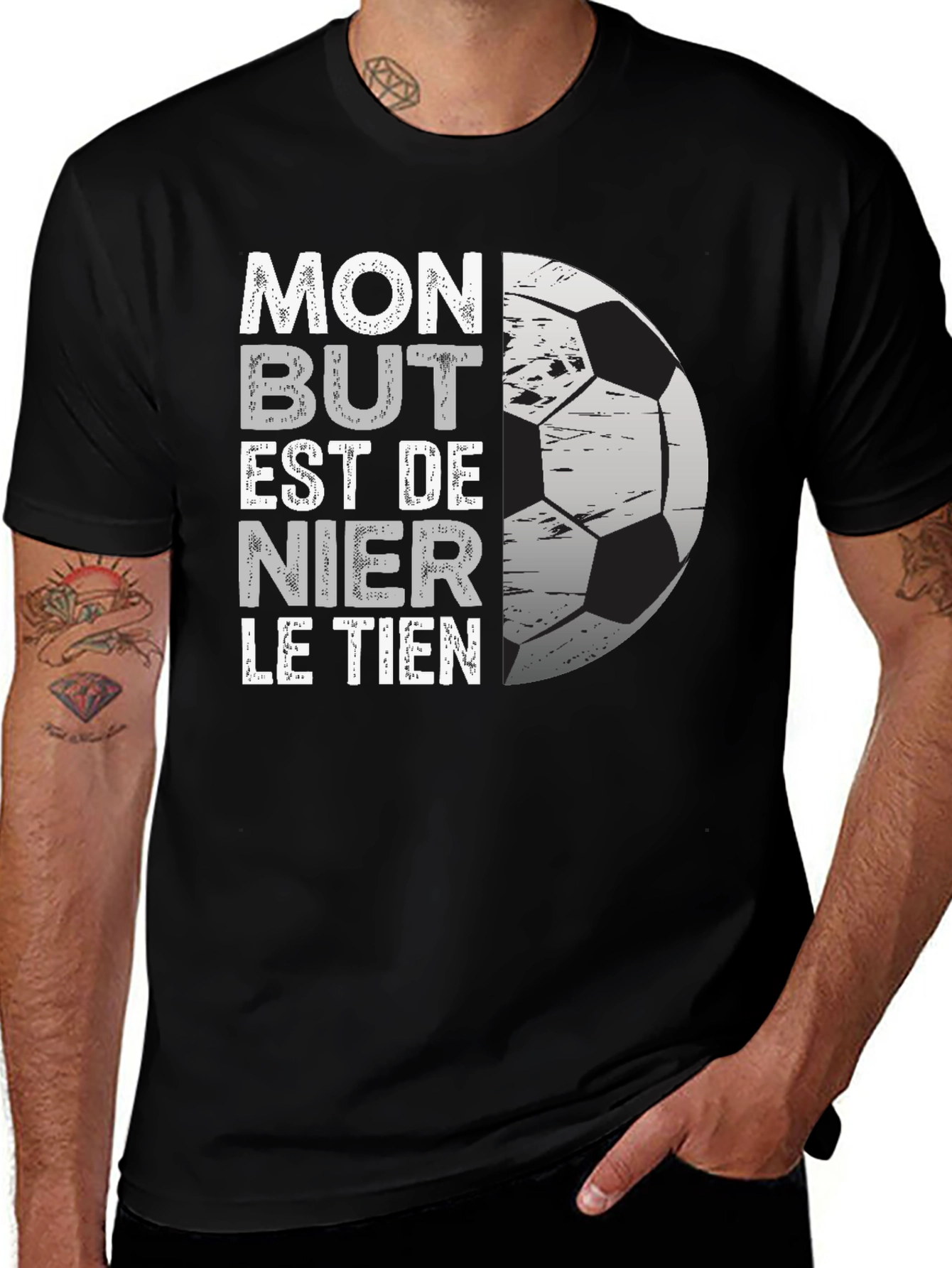 Variant 28 of Soccer Fan T-Shirt: Mon But Est De Nier Le Tien - Black Cotton Tee