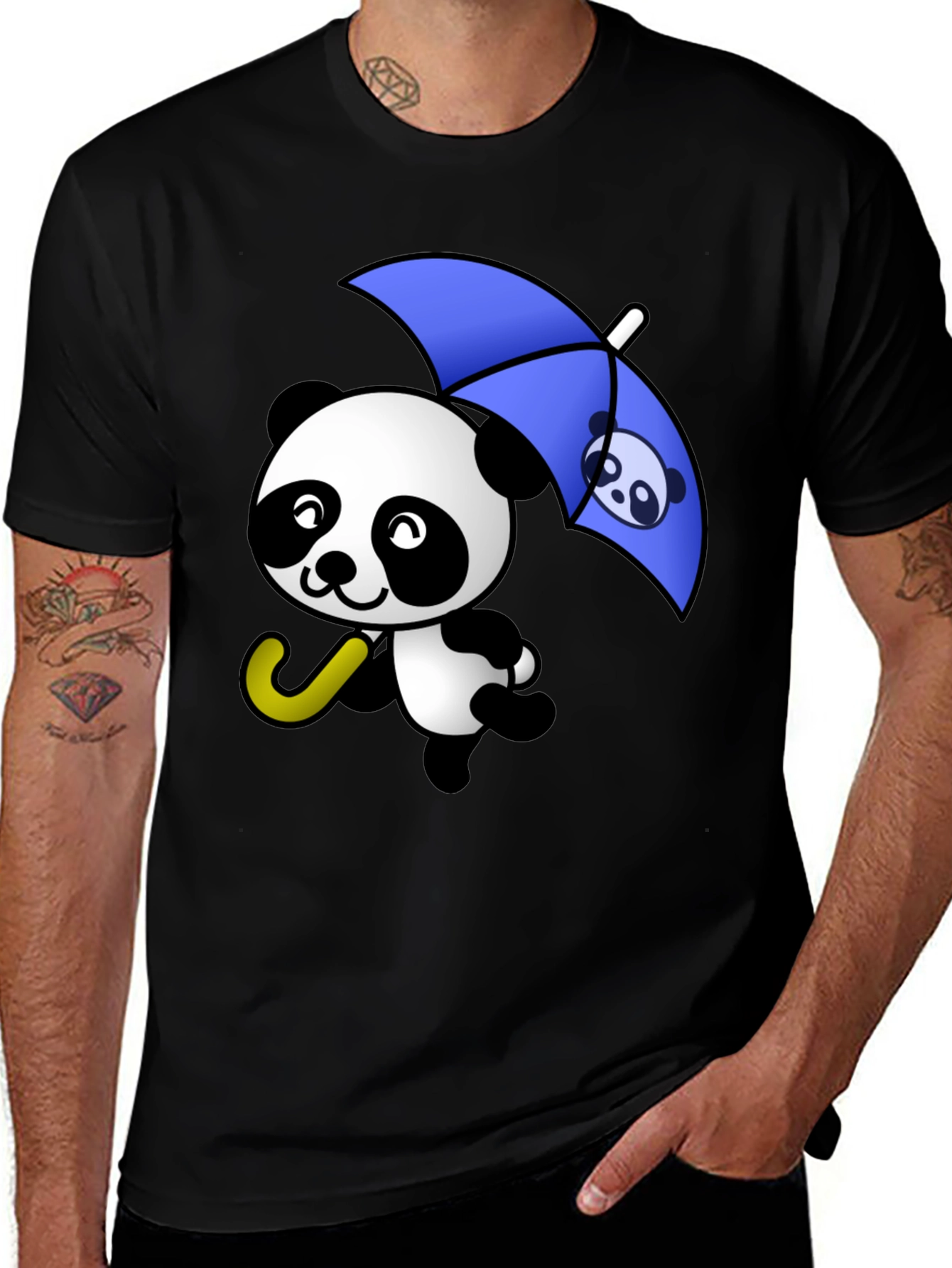 Variant 9 of Cute Panda Umbrella Black T-Shirt