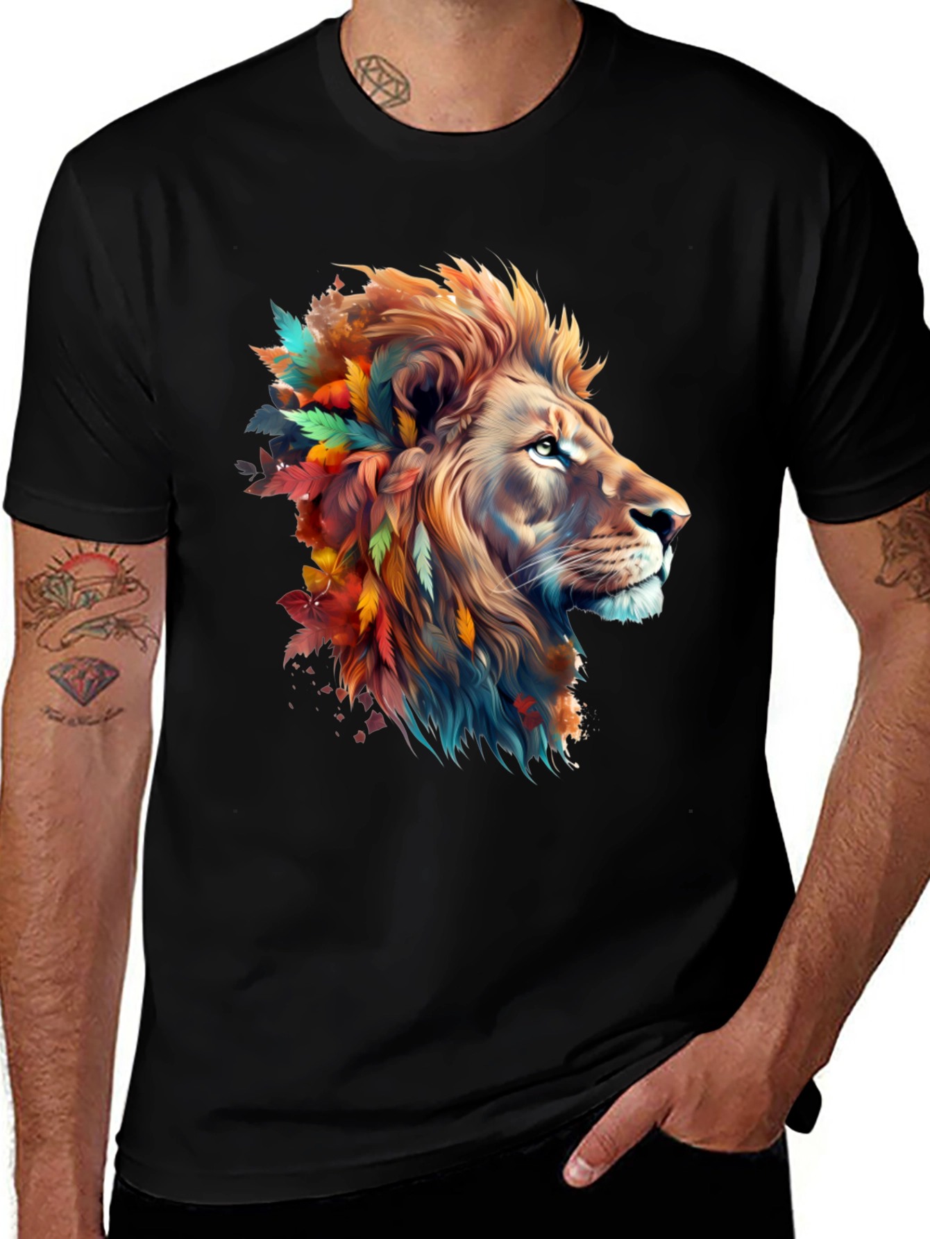 Variant 30 of Lion Art Men's Black Graphic Tee