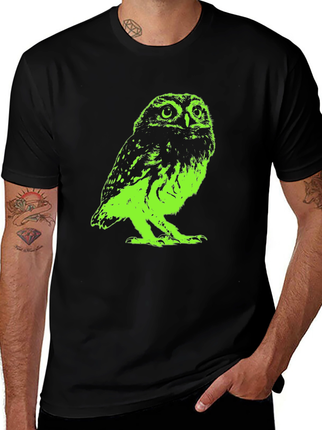 Variant 6 of Green Owl Graphic T-Shirt - Cool Bird Tee