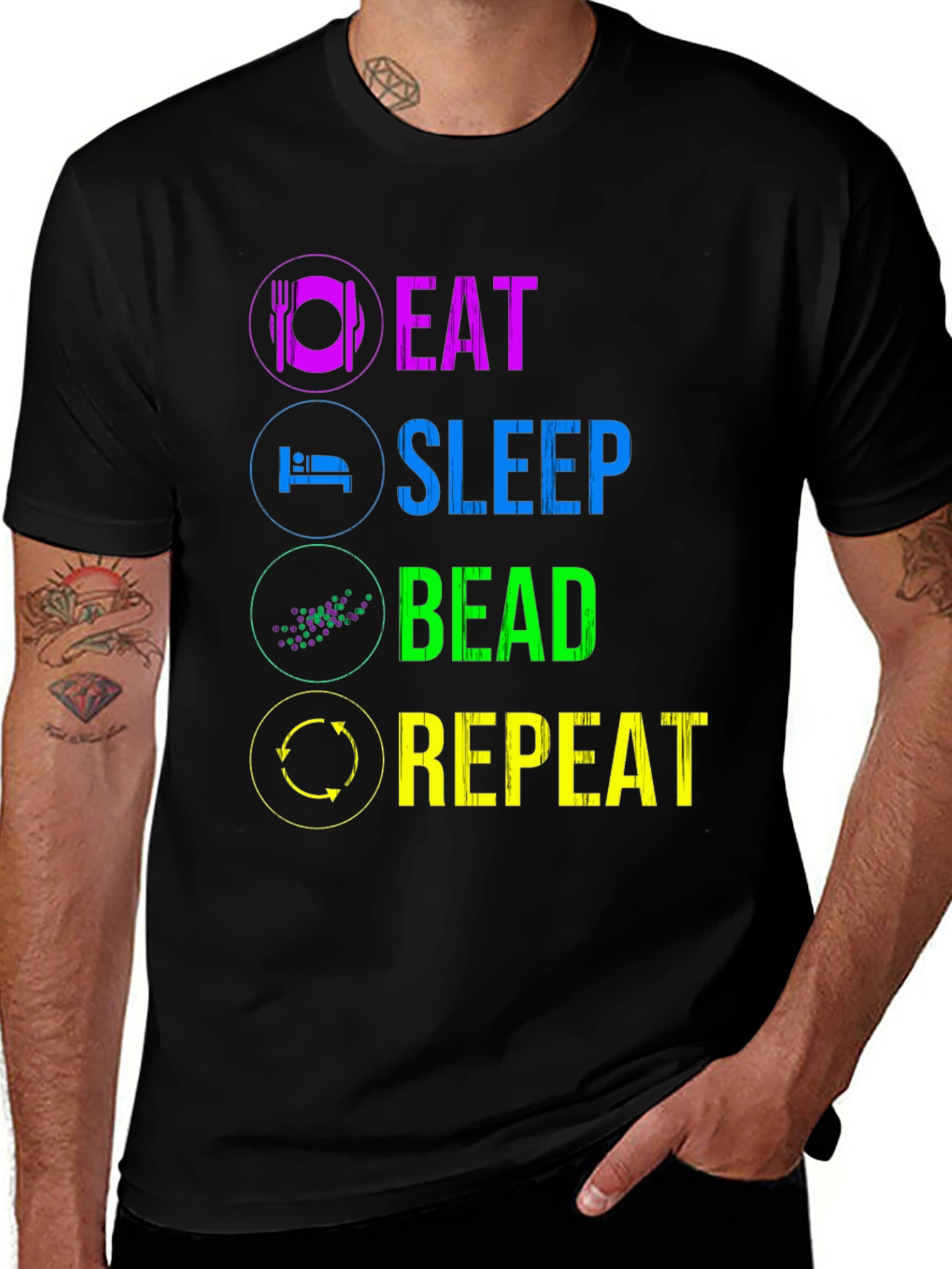 Variant 4 of Eat Sleep Bead Repeat T-Shirt - Funny Hobby Tee