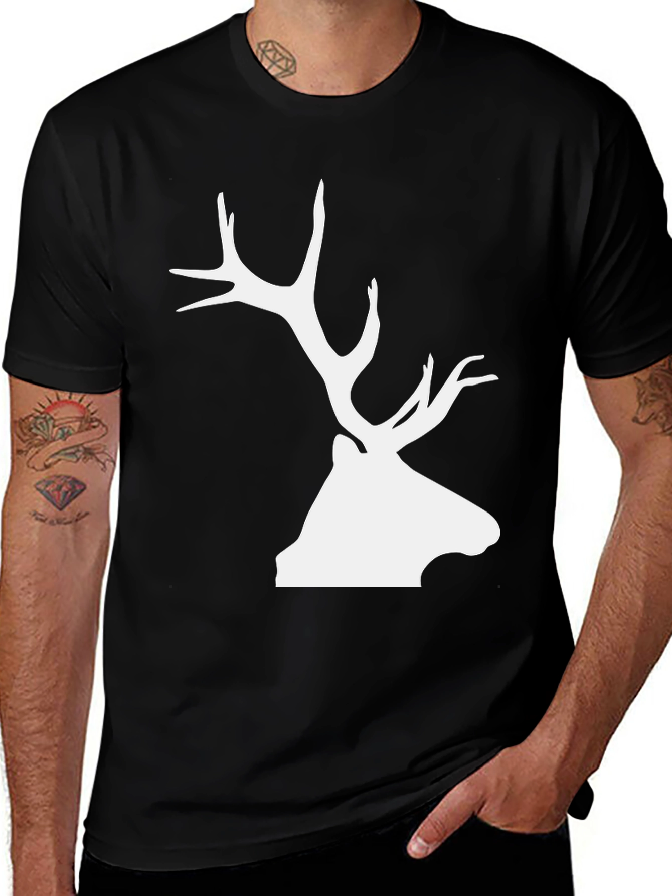 Variant 28 of Elk Silhouette Graphic Tee - Black Cotton Blend