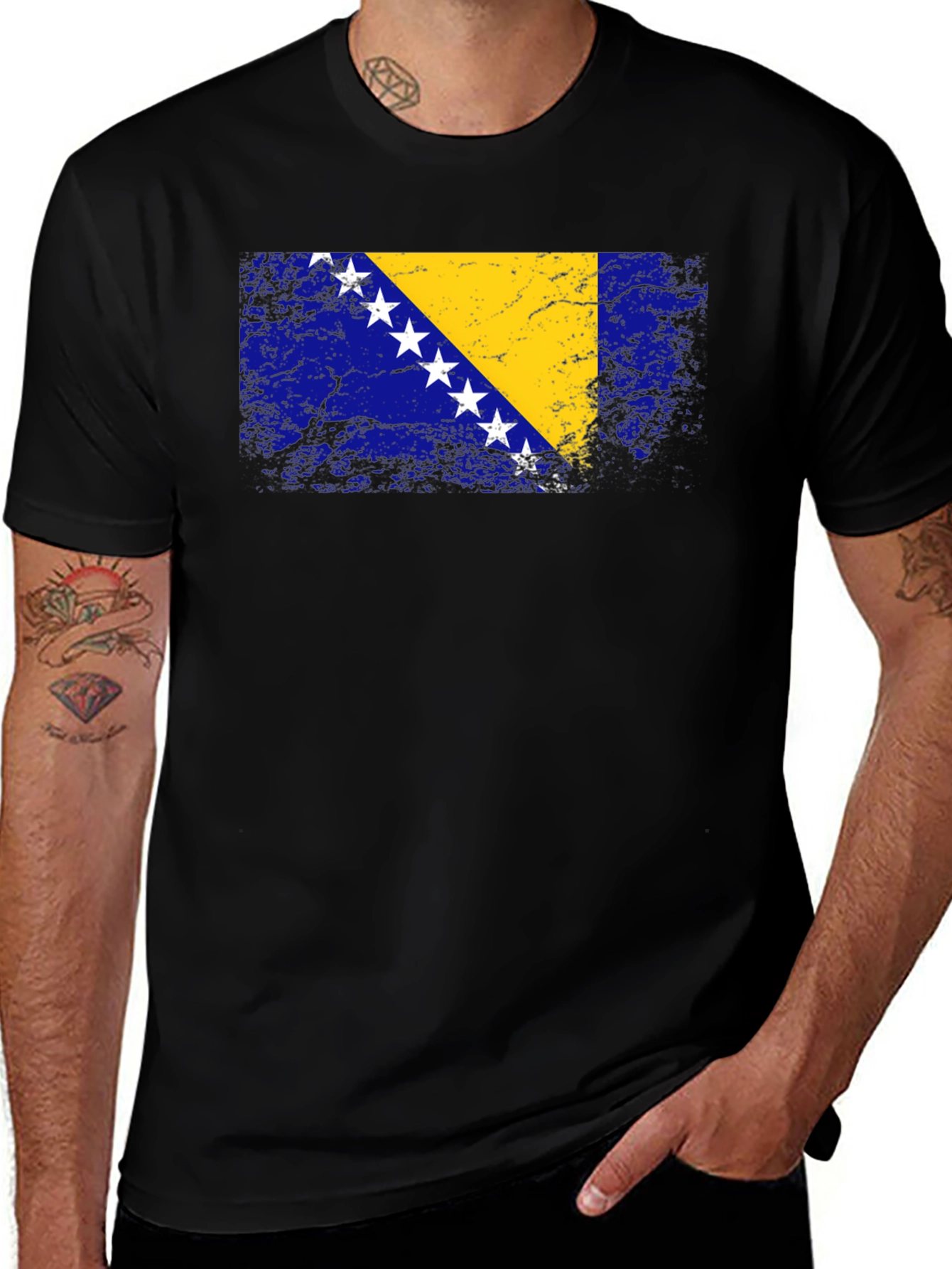 Bosnia Flag Graphic T-Shirt - Distressed Look