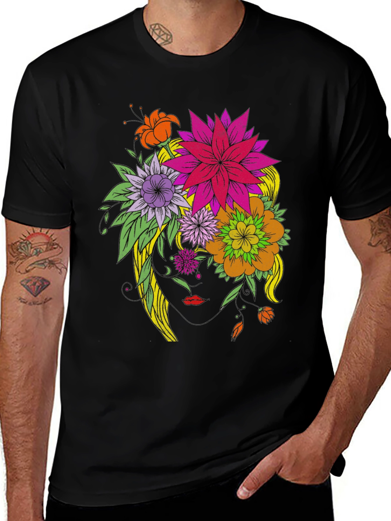 Variant 16 of Floral Head T-Shirt - Artistic Graphic Tee
