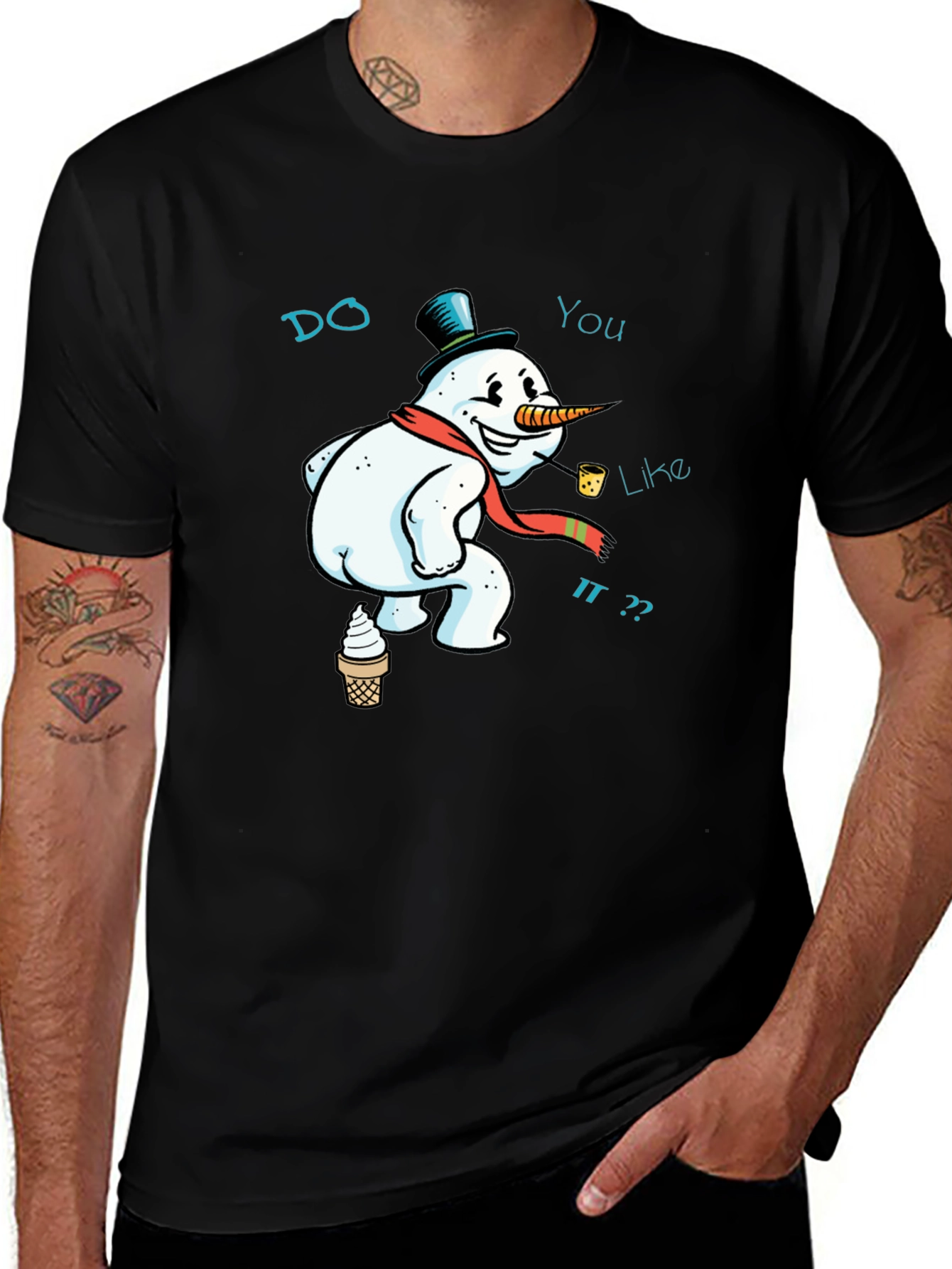 Variant 25 of Funny Snowman Black T-Shirt - Do You Like Ice Cream?