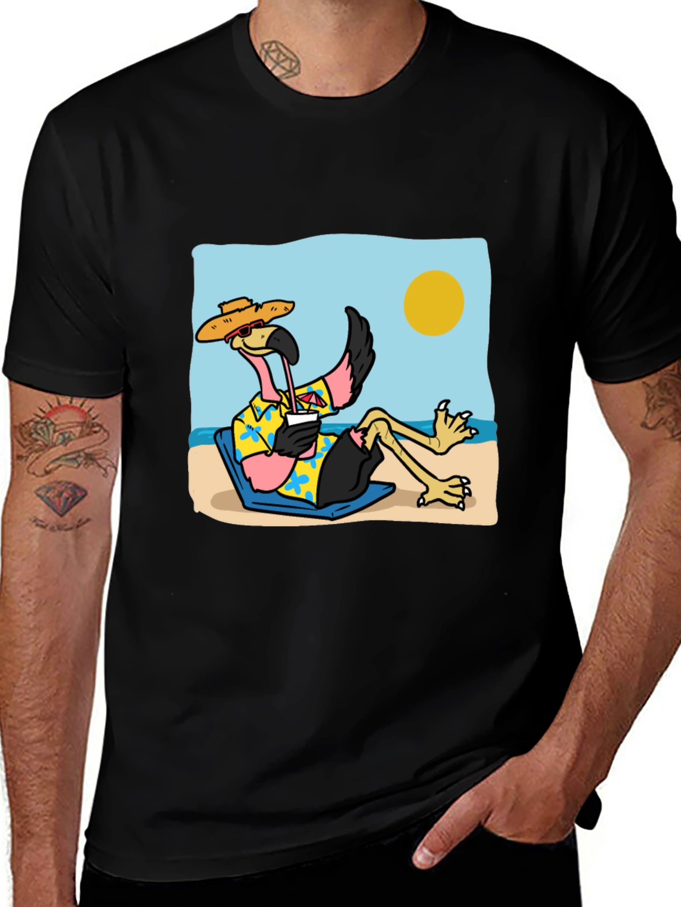 Variant 6 of Relaxed Flamingo Beach T-Shirt - Tropical Vibe
