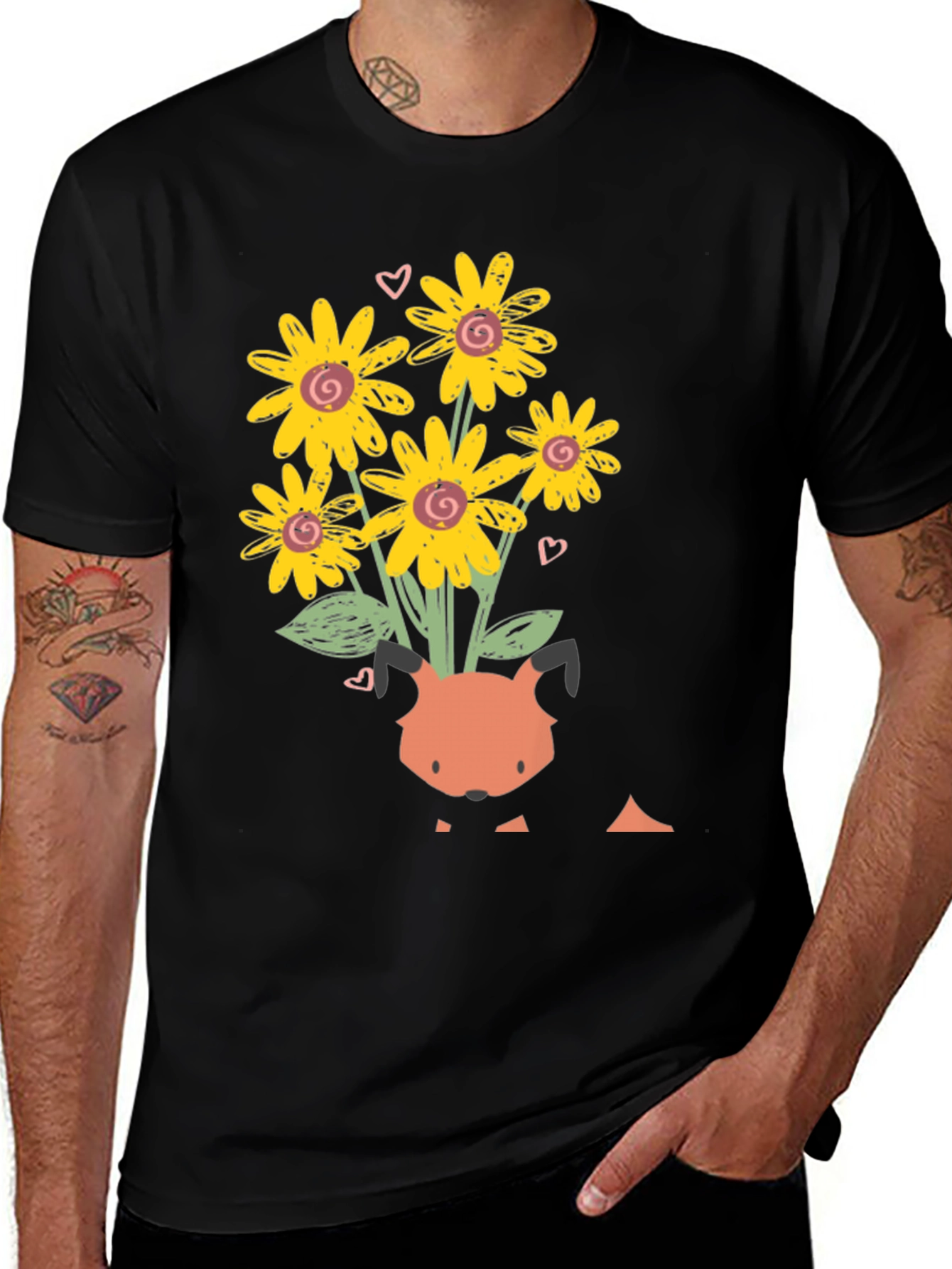Variant 27 of Floral Fox Graphic Tee - Black Cotton Blend