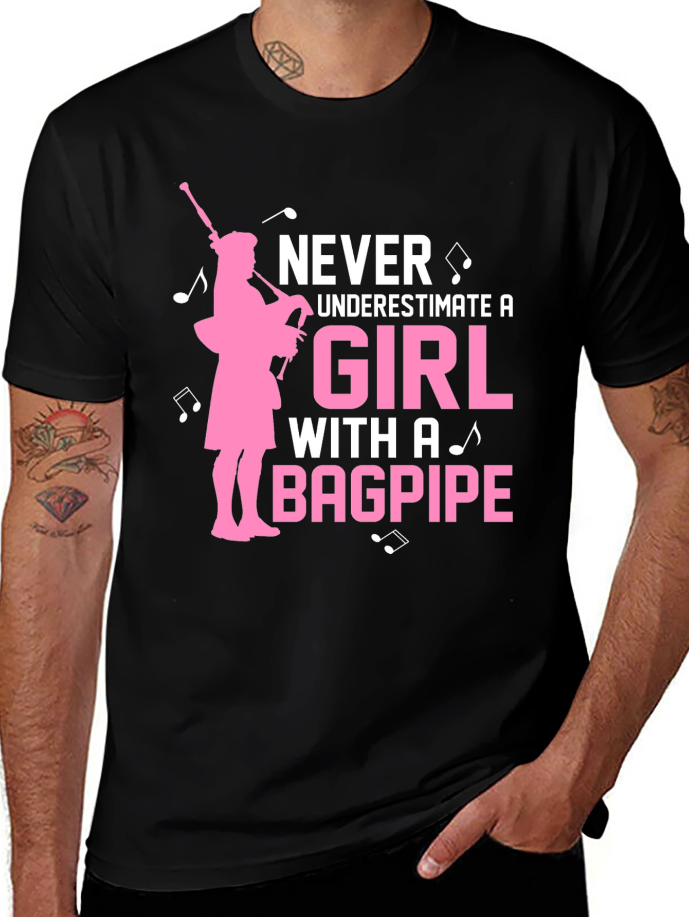 Black Never Underestimate a Girl With a Bagpipe T-Shirt main image
