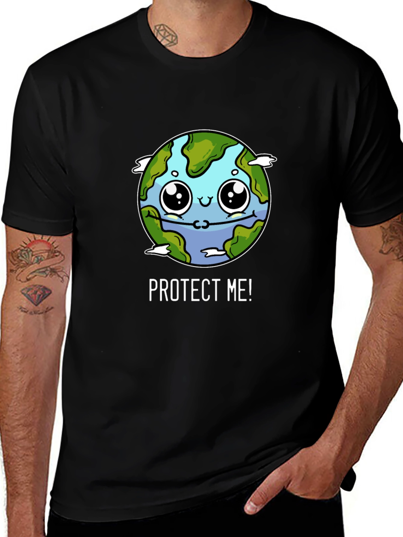 Variant 10 of Protect Me Earth T-Shirt - Black Cotton Graphic Tee