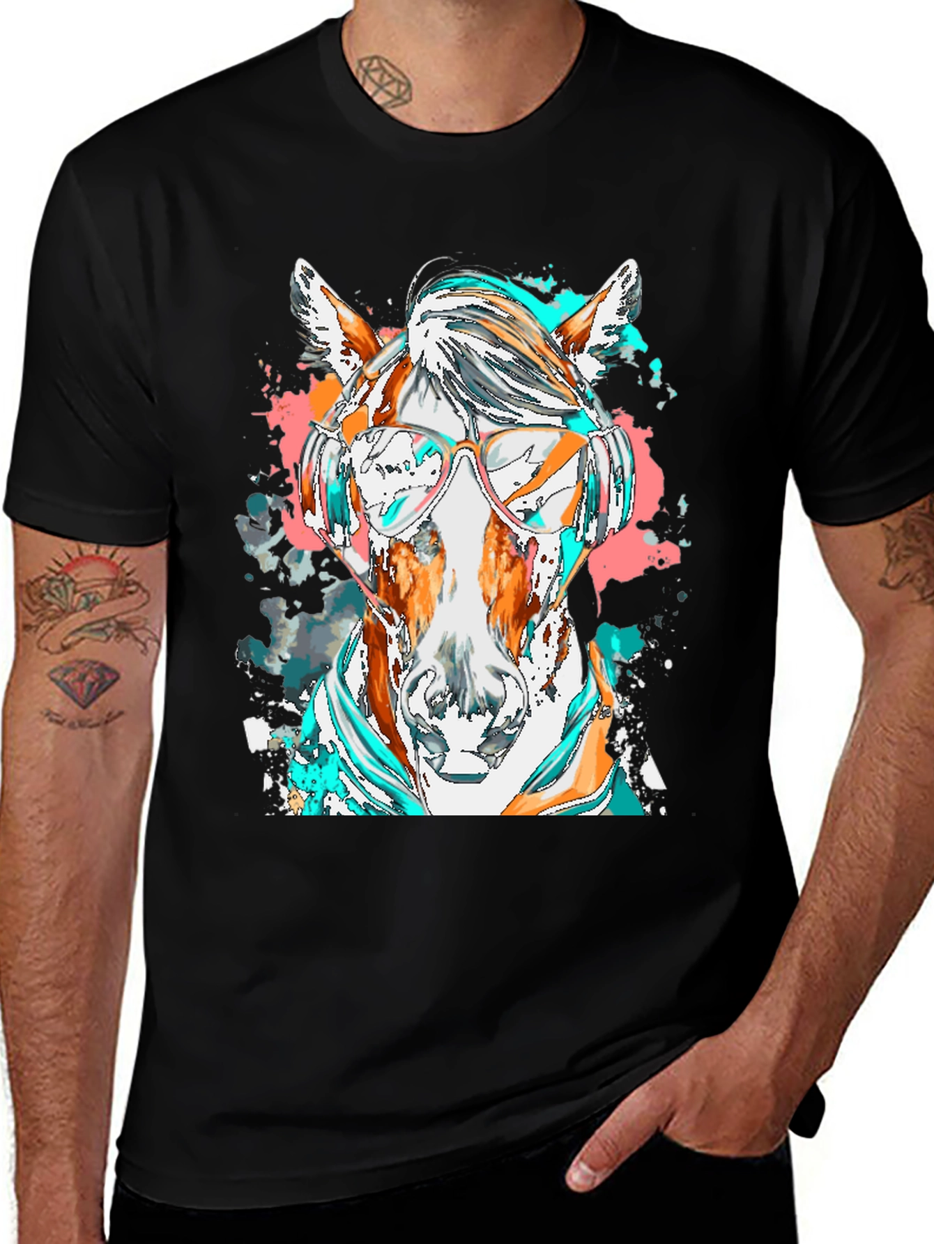 Variant 6 of Horse with Headphones Graphic Tee