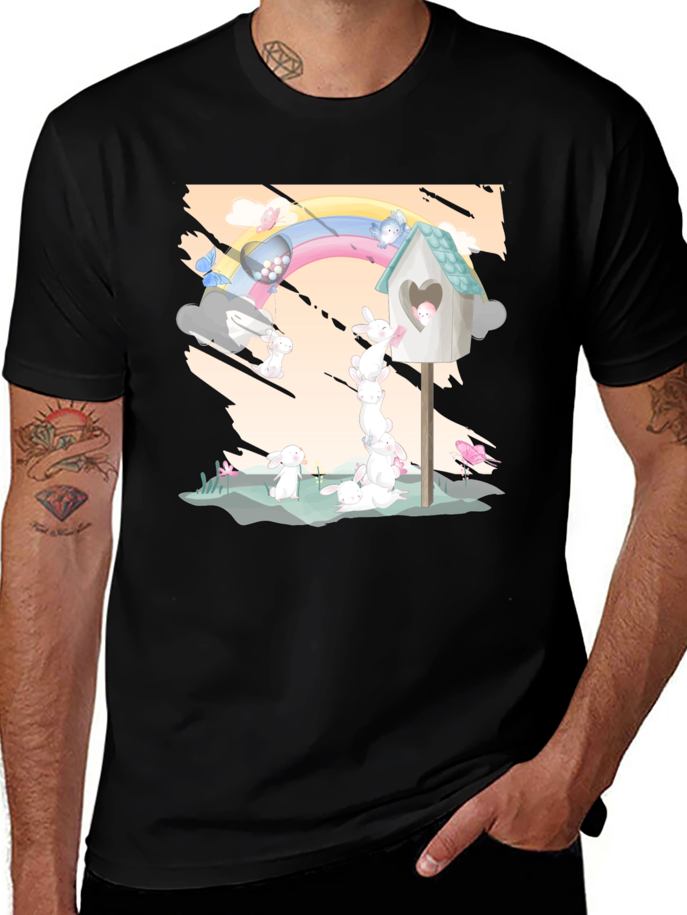 Variant 8 of Bunny Rainbow Tower Graphic Tee