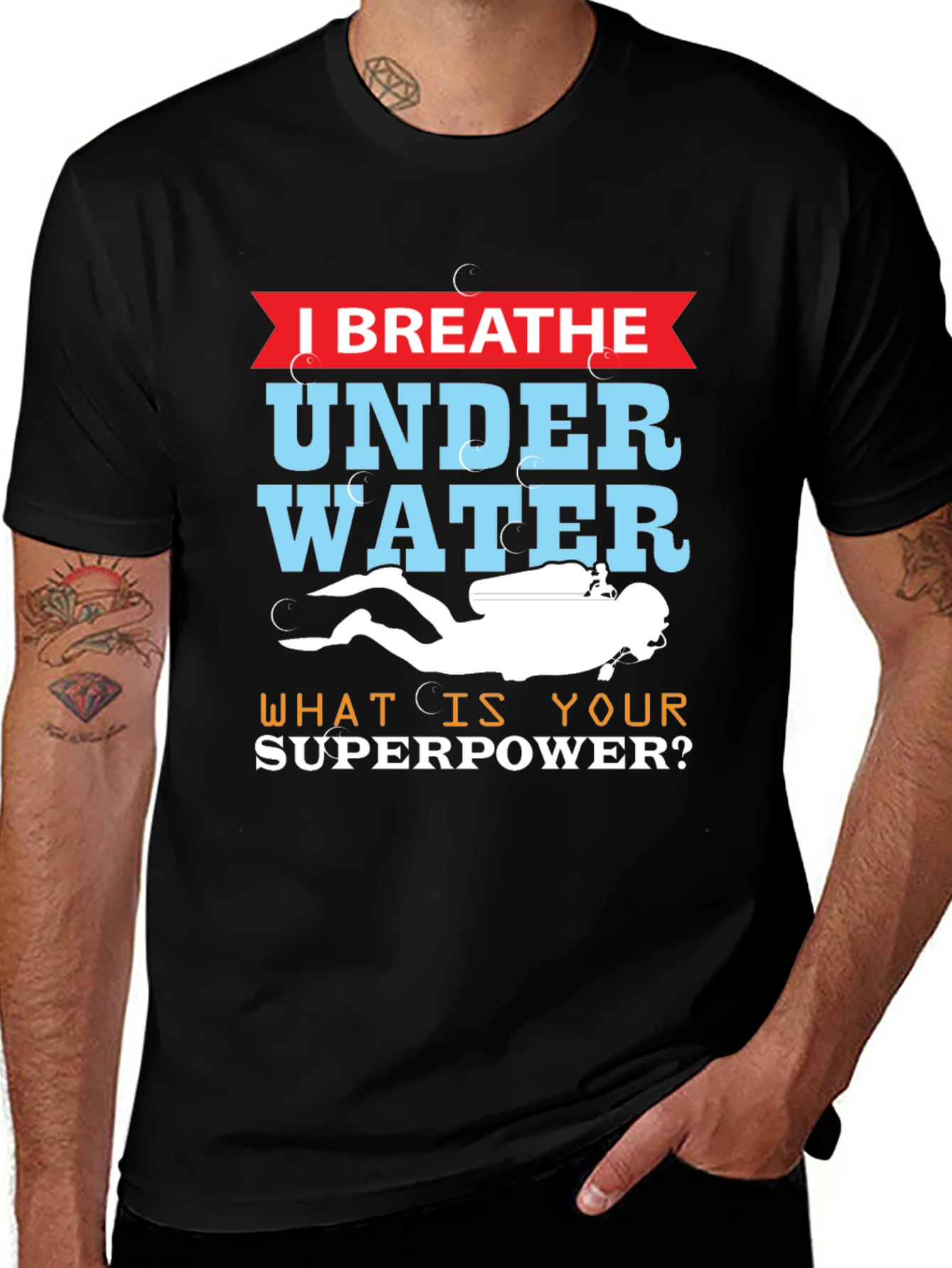 Variant 25 of I Breathe Under Water T-Shirt Scuba Diving Superpower