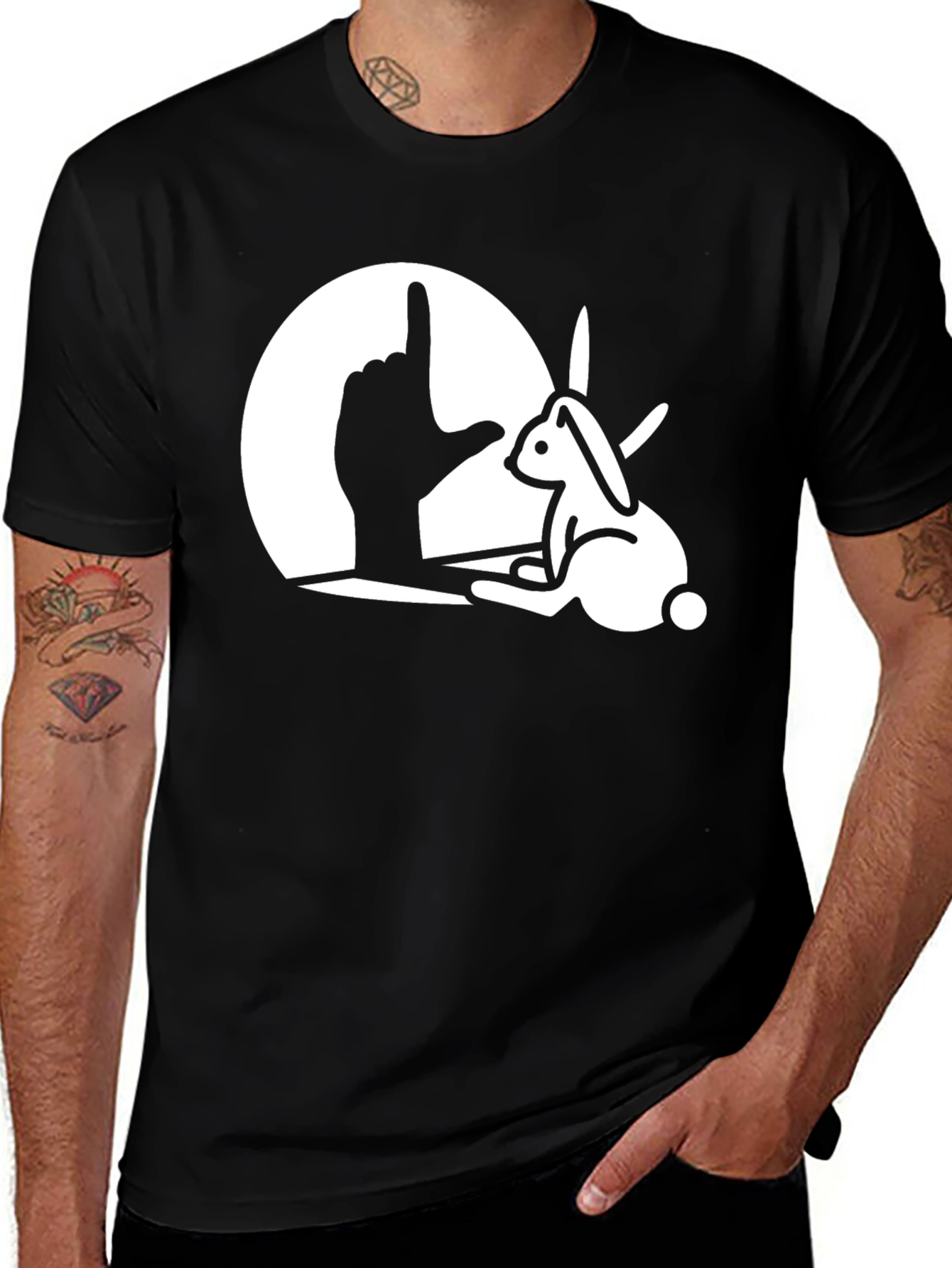 Rabbit Hand Shadow Graphic Tee - Unique Design
